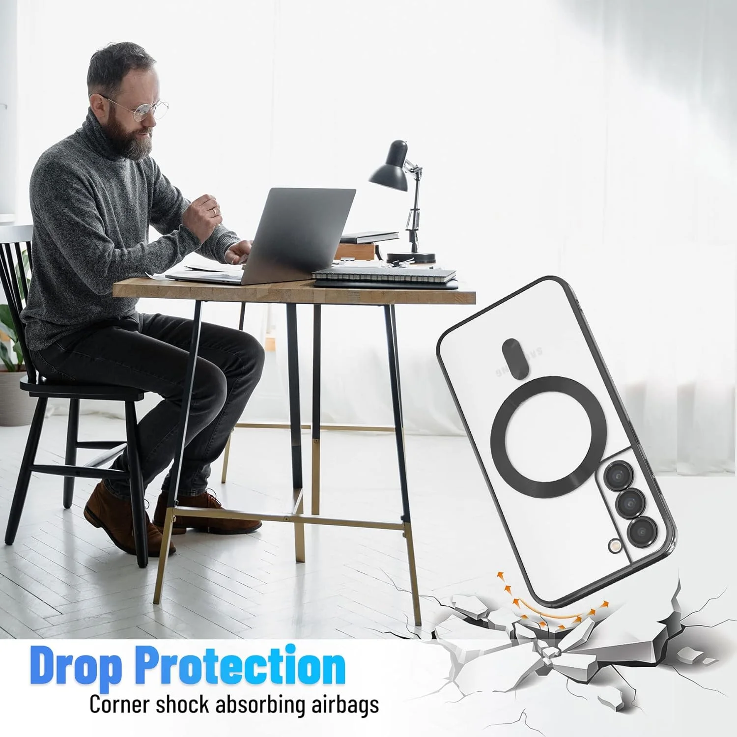 قاب محافظ آهنربایی برای گوشی سامسونگ گلکسی S21، قاب باریک شفاف با روکش الکتریکی و محافظت از دوربین، ضد ضربه با لبه مشکی قاب محافظ آهنربایی برای گوشی سامسونگ گلکسی S21، قاب باریک شفاف با روکش الکتریکی و محافظت از دوربین، ضد ضربه با لبه مشکی