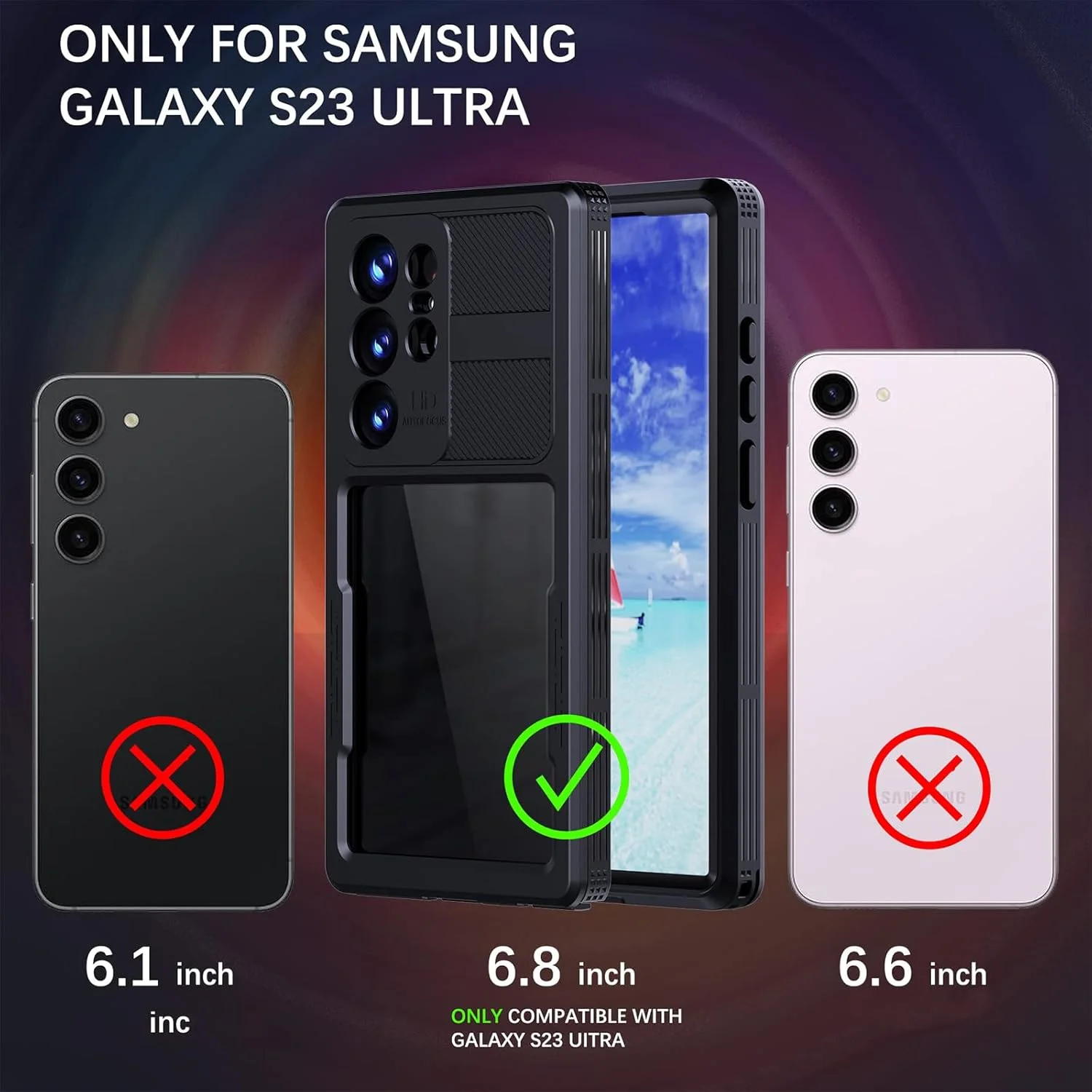 محافظ ضد آب IP68 مناسب برای گلکسی S23 Ultra، قاب شنا، محافظت کامل، ضد ضربه، ضد گرد و غبار، ضد برف، دارای محافظ صفحه نمایش داخلی - مشکی محافظ ضد آب IP68 مناسب برای گلکسی S23 Ultra، قاب شنا، محافظت کامل، ضد ضربه، ضد گرد و غبار، ضد برف، دارای محافظ صفحه نمایش داخلی - مشکی