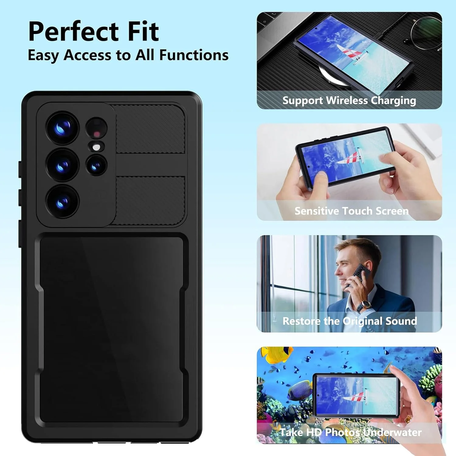 محافظ ضد آب IP68 مناسب برای گلکسی S23 Ultra، قاب شنا، محافظت کامل، ضد ضربه، ضد گرد و غبار، ضد برف، دارای محافظ صفحه نمایش داخلی - مشکی محافظ ضد آب IP68 مناسب برای گلکسی S23 Ultra، قاب شنا، محافظت کامل، ضد ضربه، ضد گرد و غبار، ضد برف، دارای محافظ صفحه نمایش داخلی - مشکی