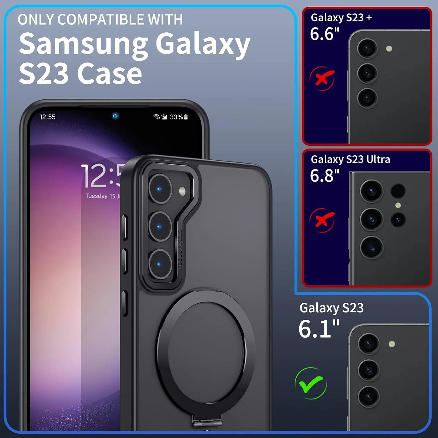 قاب گوشی سامسونگ گلکسی S23 FE، کاور با پایه حلقه ای مغناطیسی چرخان 360 درجه، محافظ ضربه گیر TPU، سازگار با MagSafe، روکش پشتی مات ضد اثر انگشت قاب گوشی سامسونگ گلکسی S23 FE، کاور با پایه حلقه ای مغناطیسی چرخان 360 درجه، محافظ ضربه گیر TPU، سازگار با MagSafe، روکش پشتی مات ضد اثر انگشت