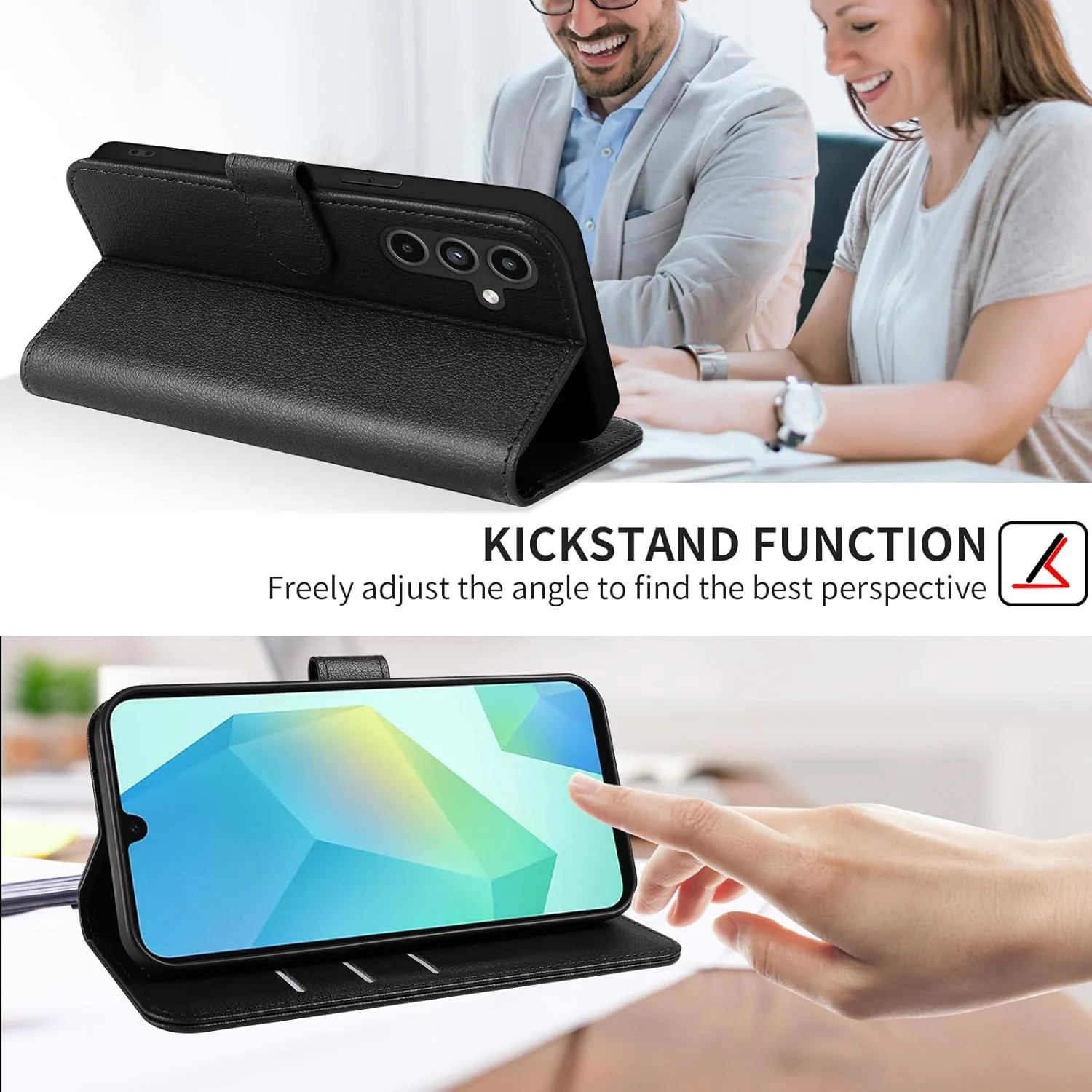 کیف چرمی تاشو گوشی موبایل سامسونگ گلکسی A16 5G/4G به همراه 2 محافظ صفحه شیشه ای، کیف تاشو، کیف محافظ سامسونگ A16 5G/4G، مشکی کیف چرمی تاشو گوشی موبایل سامسونگ گلکسی A16 5G/4G به همراه 2 محافظ صفحه شیشه ای، کیف تاشو، کیف محافظ سامسونگ A16 5G/4G، مشکی