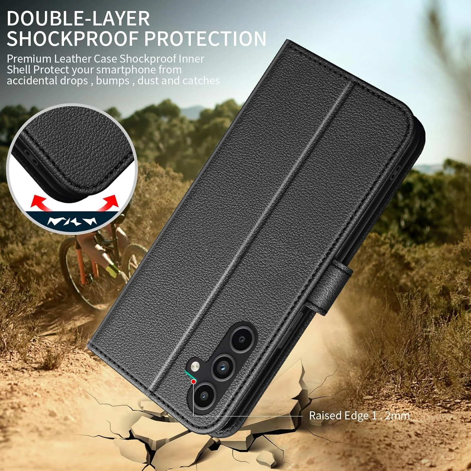 کیف چرمی تاشو گوشی موبایل سامسونگ گلکسی A16 5G/4G به همراه 2 محافظ صفحه شیشه ای، کیف تاشو، کیف محافظ سامسونگ A16 5G/4G، مشکی کیف چرمی تاشو گوشی موبایل سامسونگ گلکسی A16 5G/4G به همراه 2 محافظ صفحه شیشه ای، کیف تاشو، کیف محافظ سامسونگ A16 5G/4G، مشکی