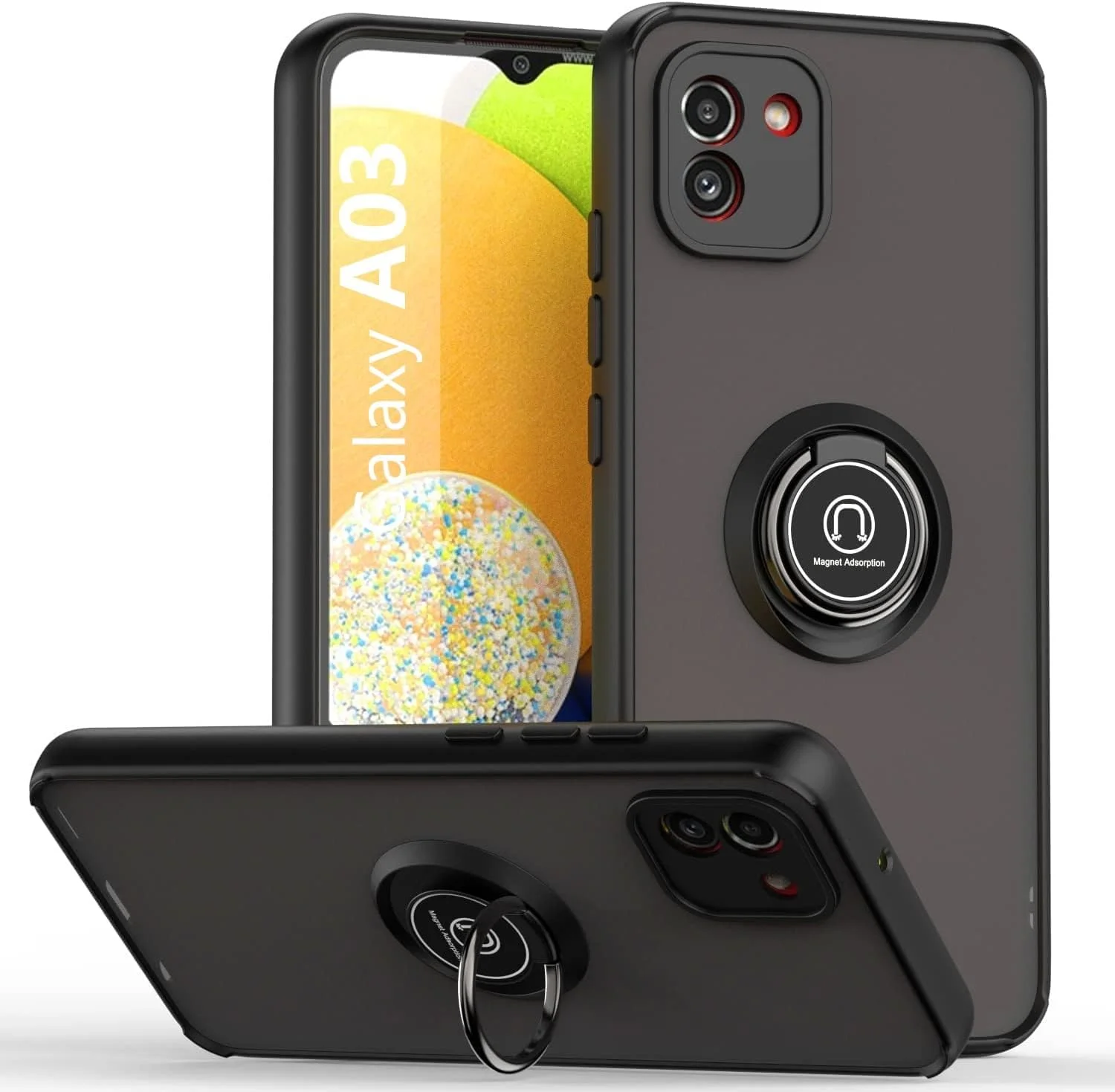 کاور سیلیکونی انعطاف پذیر Muzz برای گوشی سامسونگ گلکسی A03، محافظ دوربین، نازک، نیمه شفاف، ضد ضربه، قاب پشتی مات با حلقه مغناطیسی چرخان 360 درجه مناسب برای هولدر ماشین، مخصوص سامسونگ A03 (مشکی) کاور سیلیکونی انعطاف پذیر Muzz برای گوشی سامسونگ گلکسی A03، محافظ دوربین، نازک، نیمه شفاف، ضد ضربه، قاب پشتی مات با حلقه مغناطیسی چرخان 360 درجه مناسب برای هولدر ماشین، مخصوص سامسونگ A03 (مشکی)