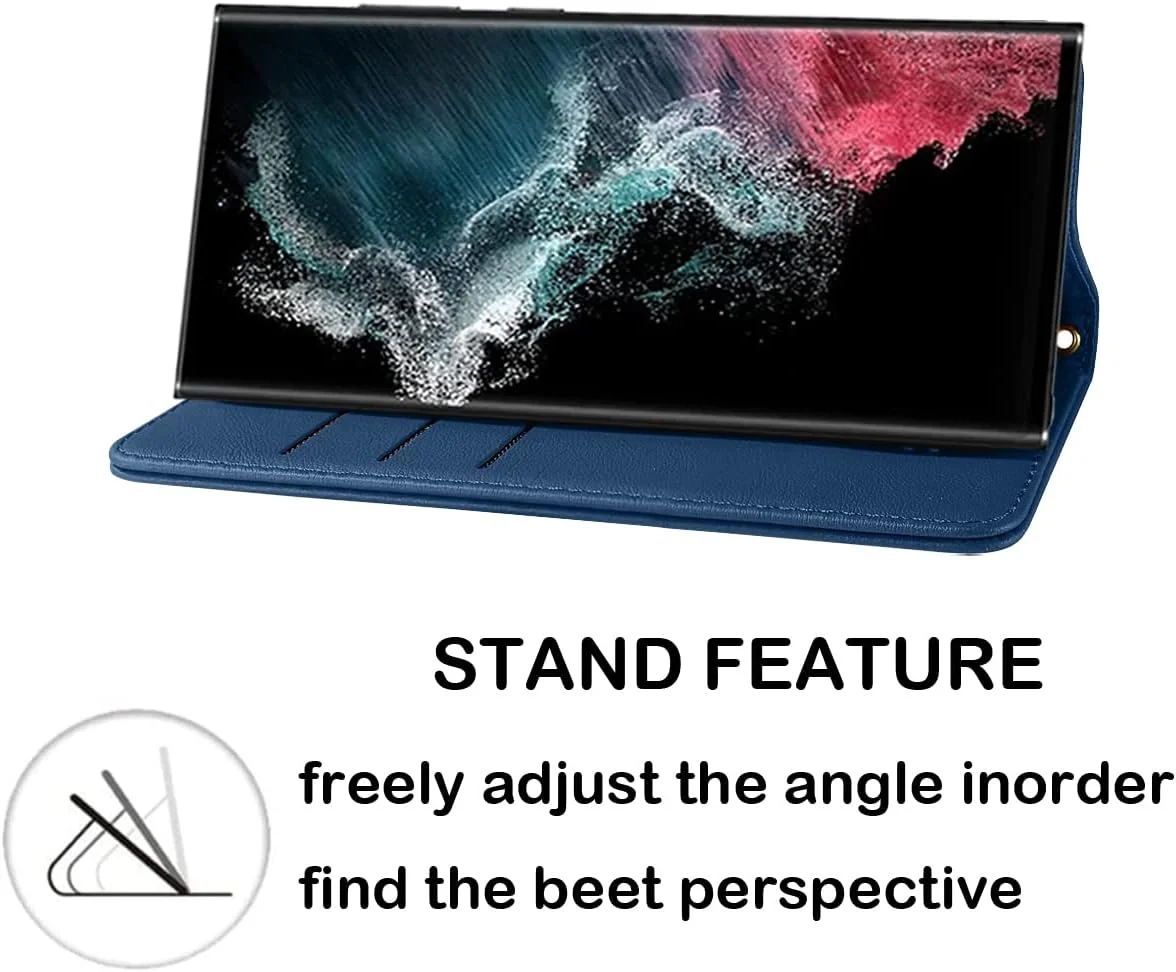 کیف پول LANJLM مناسب برای گوشی سامسونگ گلکسی S22 Ultra، جلد چرمی PU ممتاز، طراحی کتابی با بست مغناطیسی مقاوم در برابر ضربه، دارای پایه و جای کارت - آبی کیف پول LANJLM مناسب برای گوشی سامسونگ گلکسی S22 Ultra، جلد چرمی PU ممتاز، طراحی کتابی با بست مغناطیسی مقاوم در برابر ضربه، دارای پایه و جای کارت - آبی