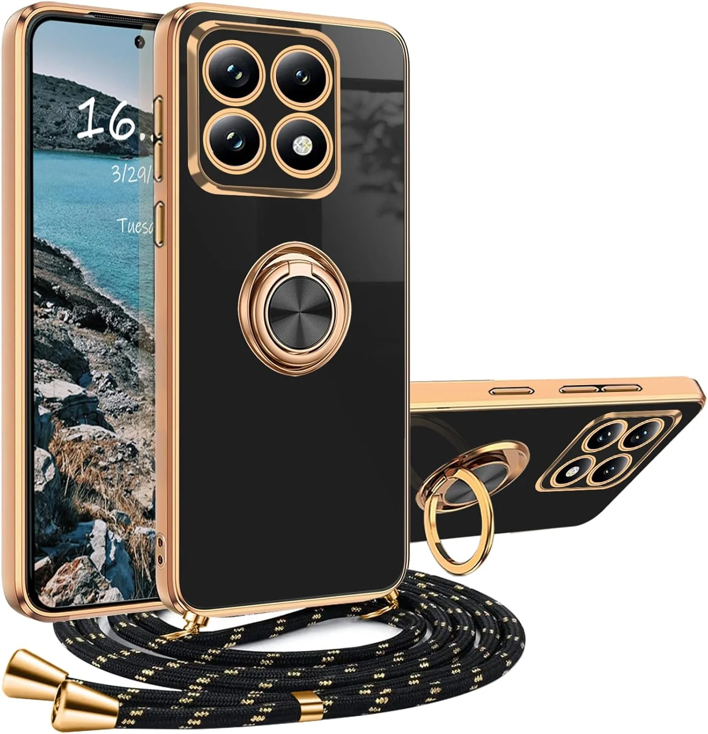 قاب سیلیکونی ضد ضربه گوشی شیائومی 14T Pro با بند و حلقه، دارای بند قابل تنظیم و استند - محافظت از تلفن