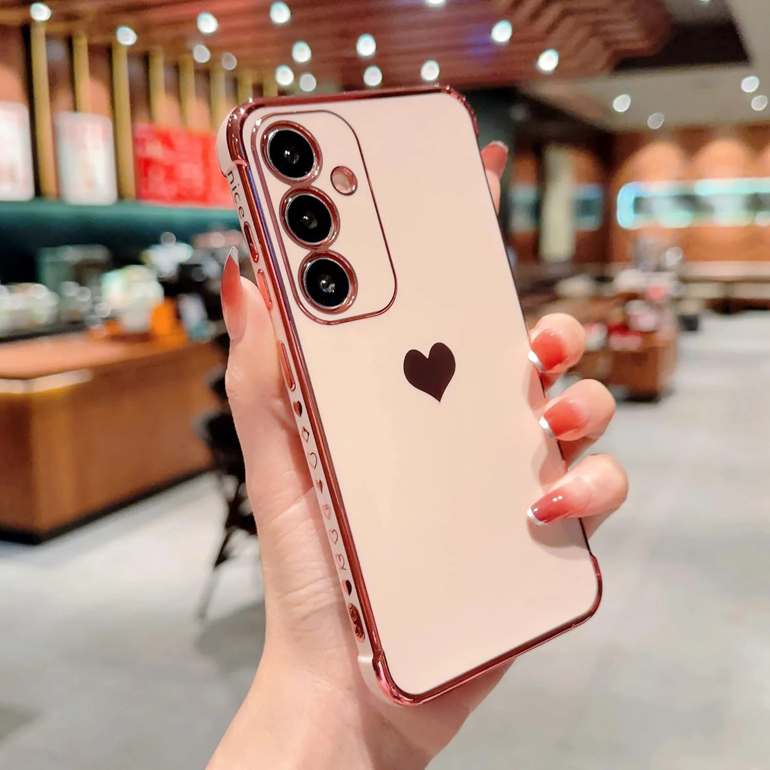 قاب ویپ‌بک برای سامسونگ گلکسی A35 5G، قاب نرم سیلیکونی با طرح قلب‌های دوست‌داشتنی، باریک و انعطاف‌پذیر، بامپر TPU، ضد ضربه، قاب پشتی گوشی برای سامسونگ گلکسی A35 5G، رزگلد