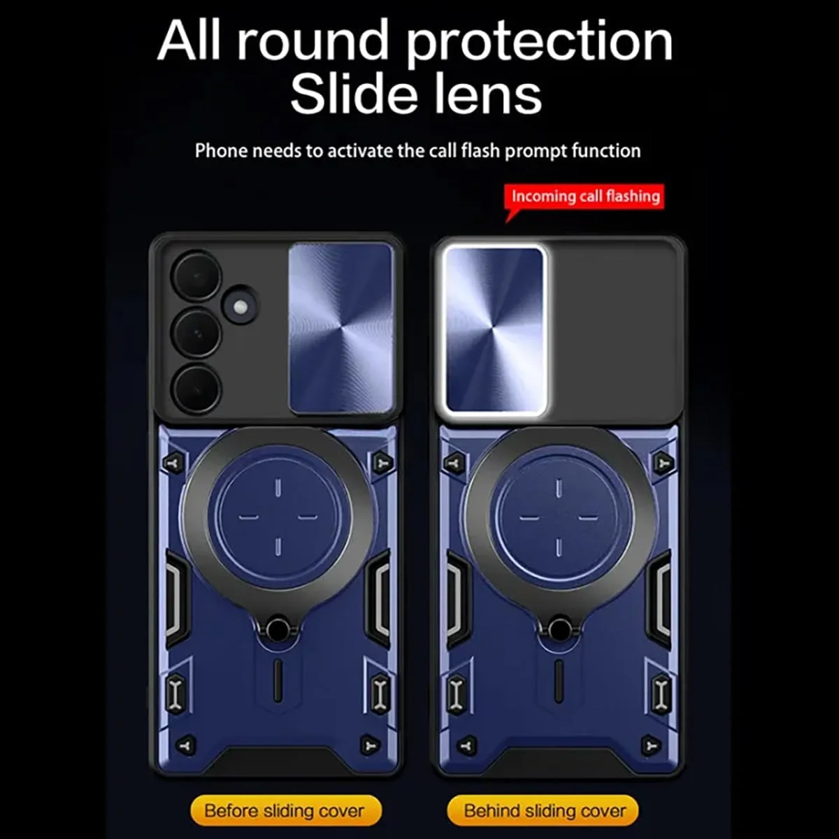 قاب گوشی سامسونگ گلکسی A56 5G با بند سیلیکونی، محافظ صفحه نمایش سامسونگ A56 [دو عدد]، محافظت در برابر سقوط، پایه فلزی، کاور A56 5G با حلقه مغناطیسی (آبی، A56 + شیشه (2 عدد))