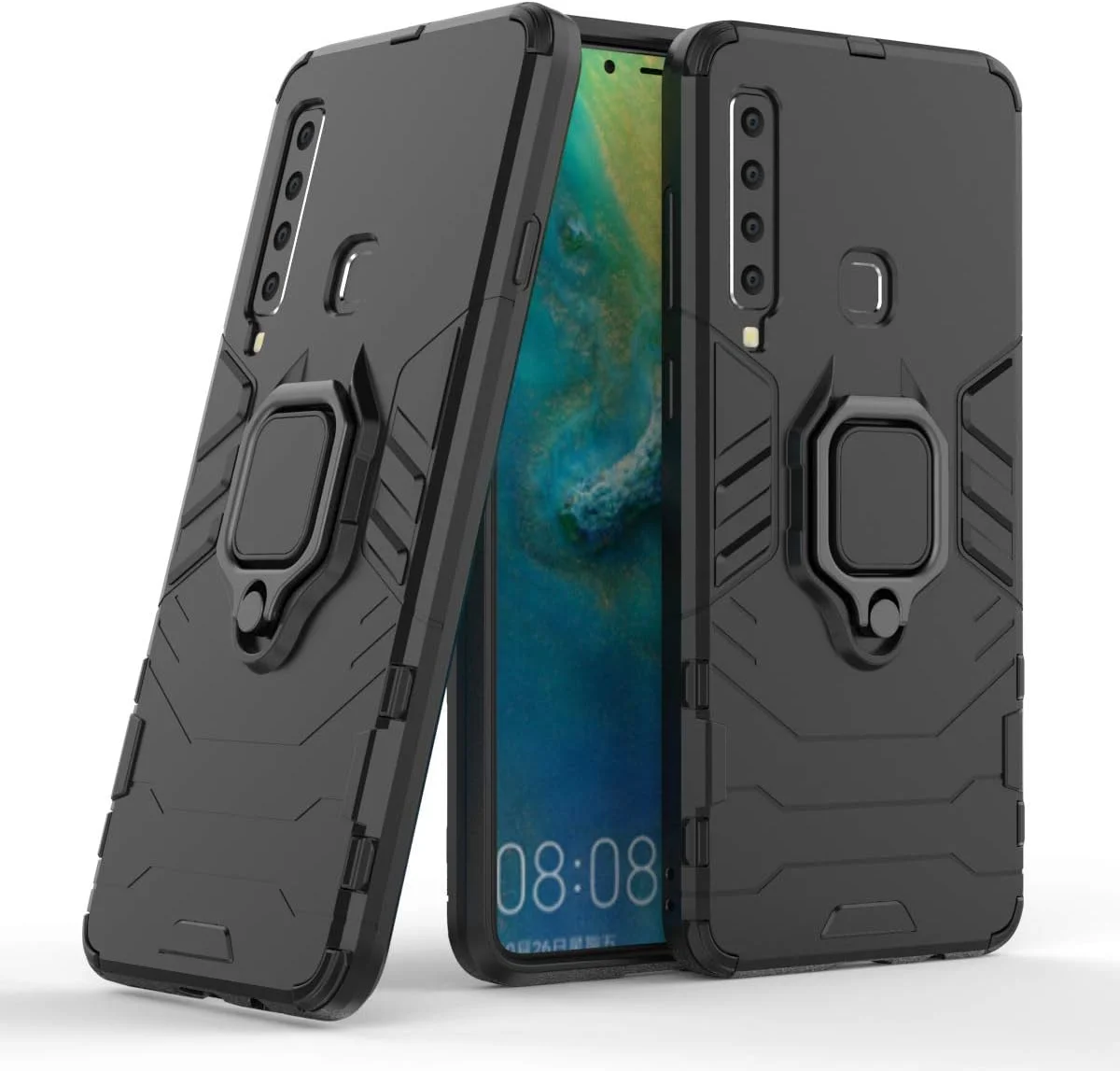 قاب محافظ گوشی موبایل میجین سازگار با گلکسی A9 (2018)، حلقه فلزی، استند، ضد ضربه، لایه سخت (سازگار با هولدر مغناطیسی خودرو)، دو لایه، مقاوم برای سامسونگ گلکسی A9 2018 (مشکی)