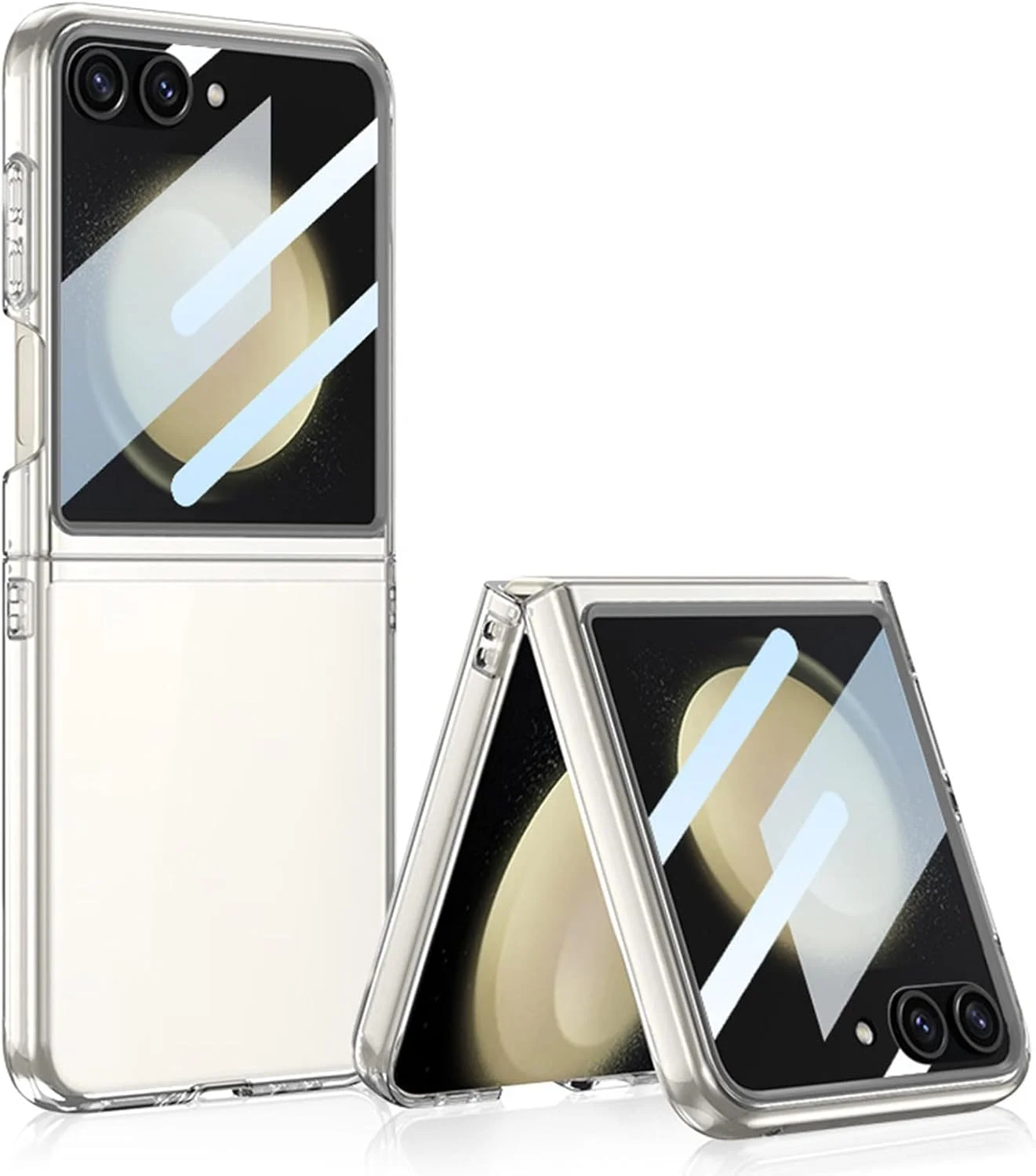 قاب محافظ شفاف پنجره بزرگ Hepiide برای گوشی سامسونگ گلکسی زد فلیپ 6، محافظ صفحه نمایش شیشه ای حرارت دیده، قاب محافظ موبایل کریستالی PC بسیار نازک و ساده (شفاف)