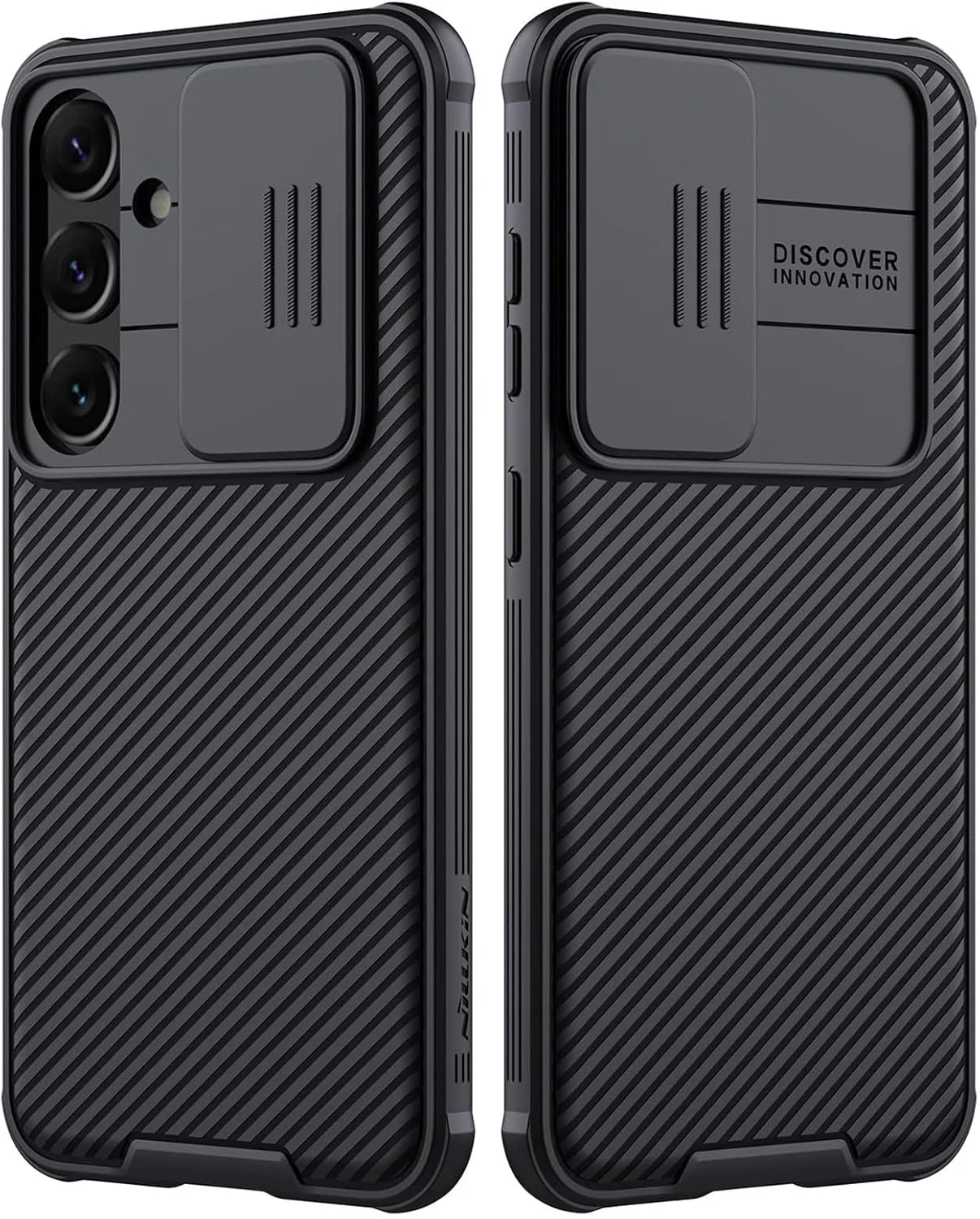 قاب محافظ گوشی سامسونگ گلکسی A55، کاور کشویی محافظ لنز دوربین، کاور پشتی ضربه گیر TPU با بالشتک هوا، ضد اثر انگشت و باریک (مشکی)