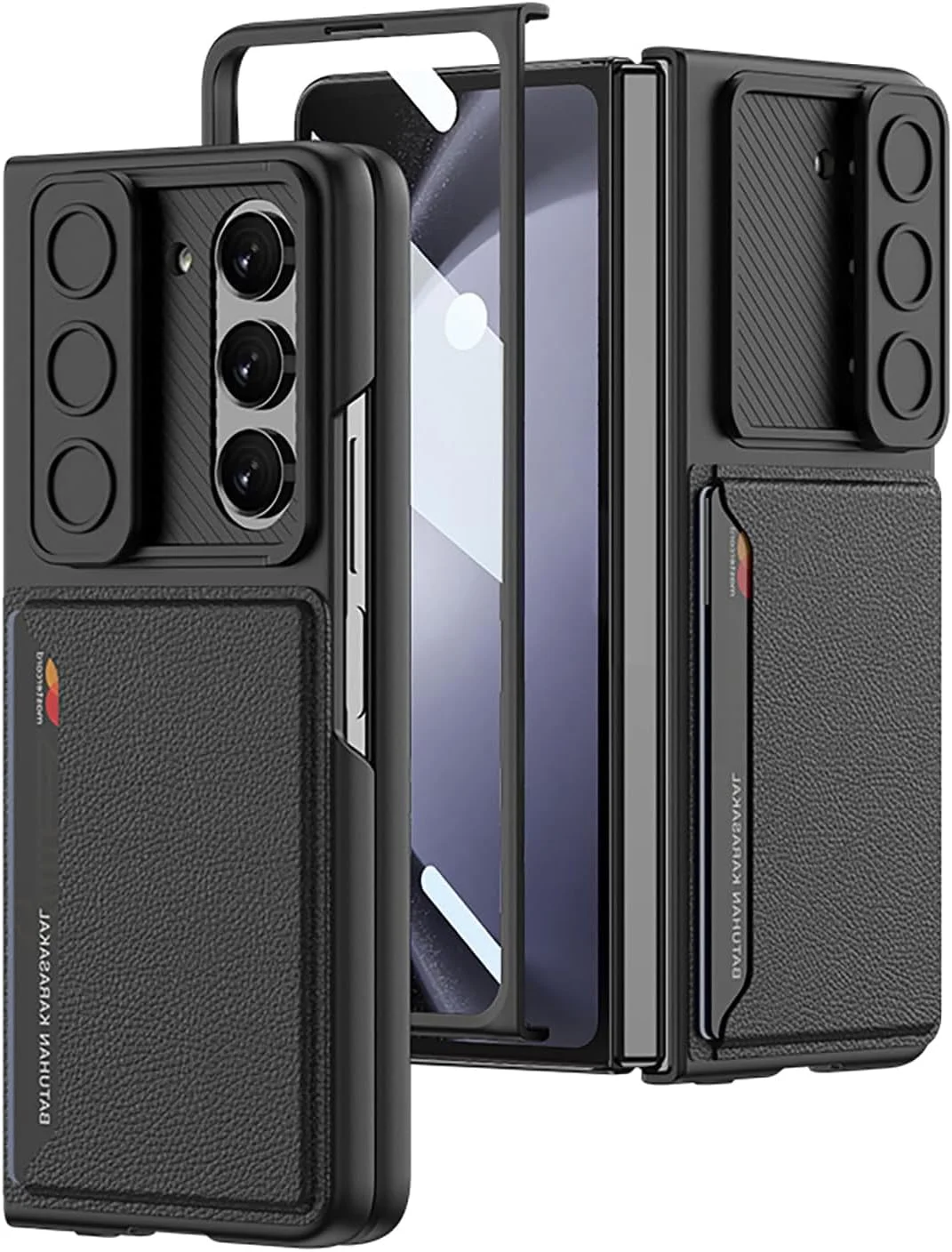 قاب گوشی TERRIFI برای گلکسی زد فولد 5 با جای کارت و پوشش کشویی دوربین و محافظ صفحه نمایش جلو، قاب باریک گوشی برای سامسونگ زد فولد 5 (مشکی)