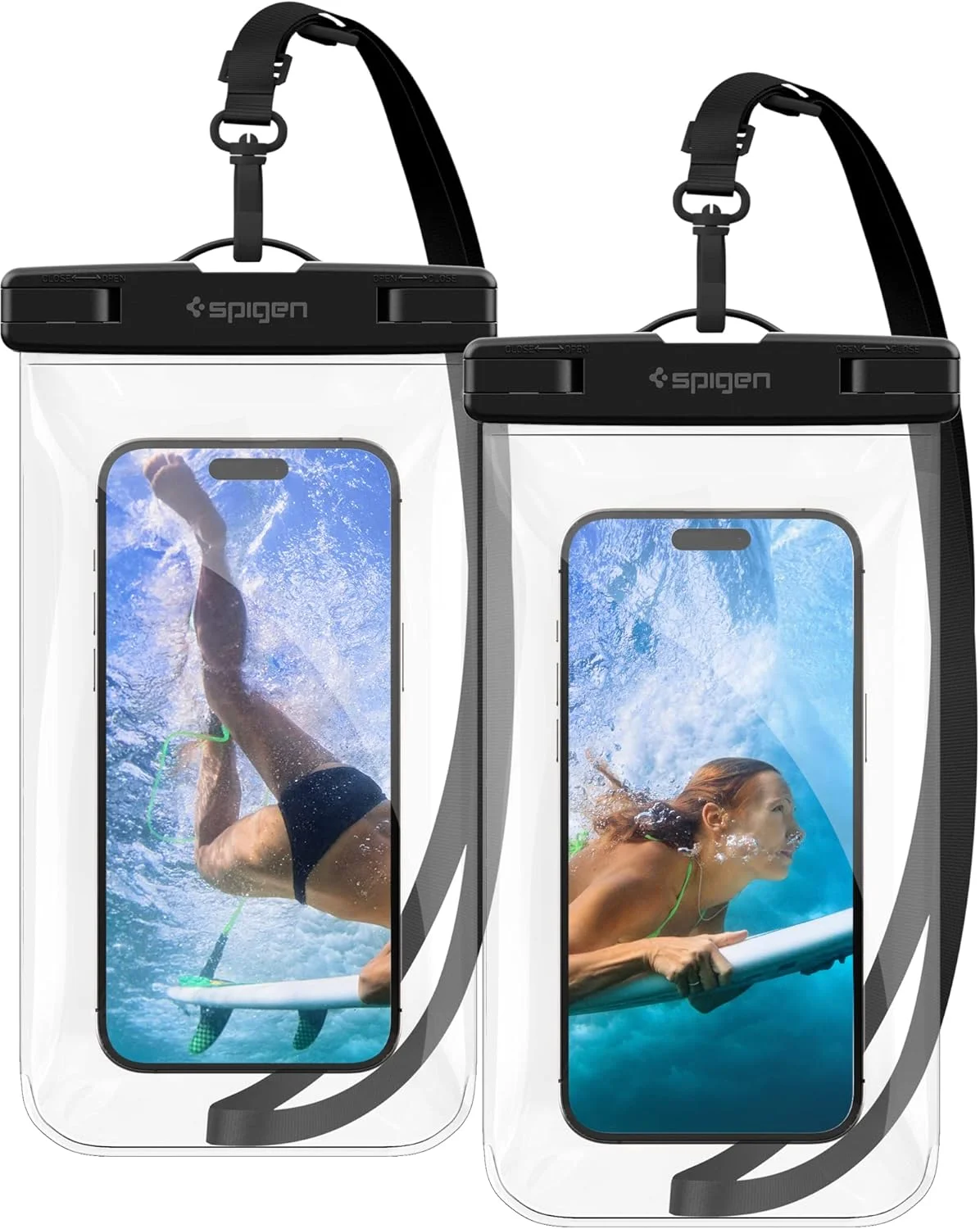 کیف ضد آب گوشی موبایل Spigen Aqua Shield تا سایز 8.2 اینچ، [خیلی بزرگ] کاور ضد آب IPX8 مناسب شنا، اسکی، برف برای آیفون 16 15 14 13 پرو مکس، سامسونگ S25 S24 Ultra، پیکسل و سایر گوشی ها - شفاف