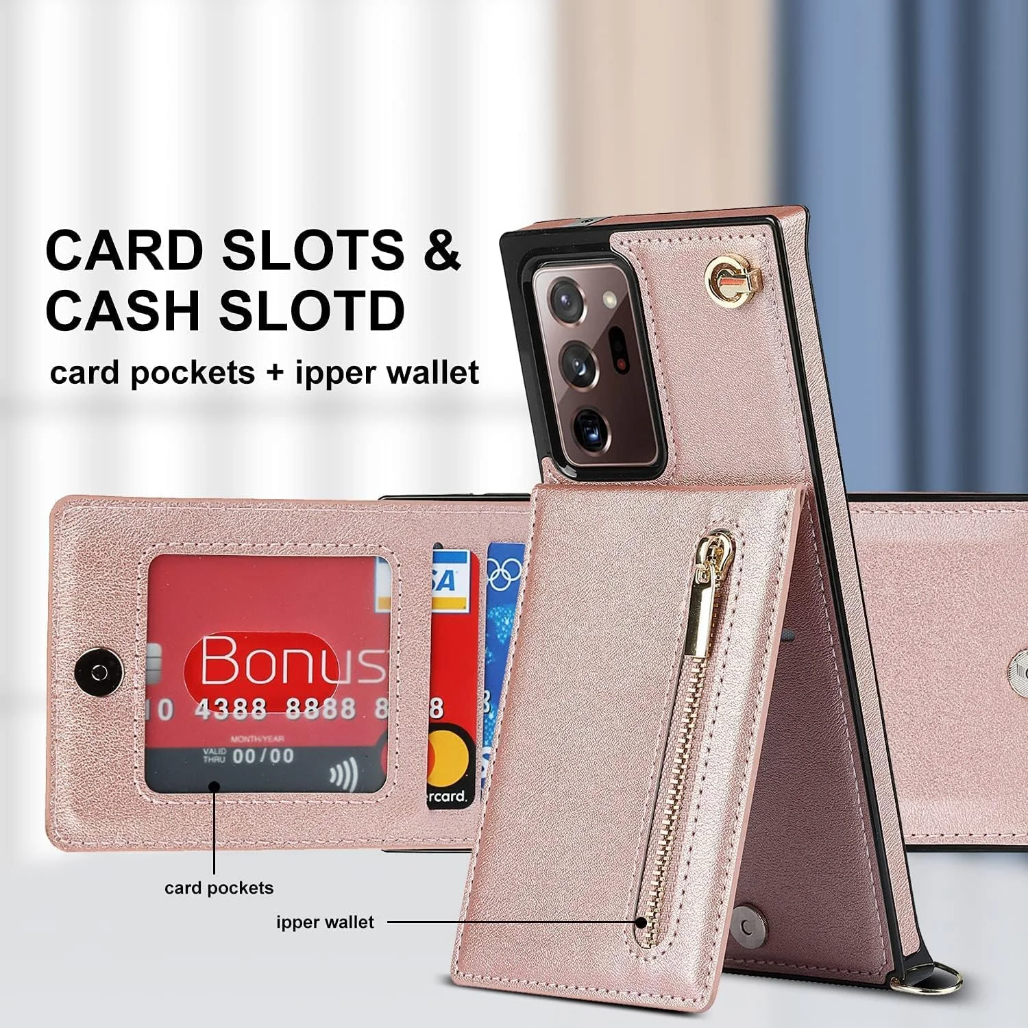 کاور گوشی سامسونگ گلکسی نوت 20 اولترا 6.9 اینچ، کیف پول زیپ دار محافظ ضد ضربه با بند شانه ای شیک (رزگلد) کاور گوشی سامسونگ گلکسی نوت 20 اولترا 6.9 اینچ، کیف پول زیپ دار محافظ ضد ضربه با بند شانه ای شیک (رزگلد)