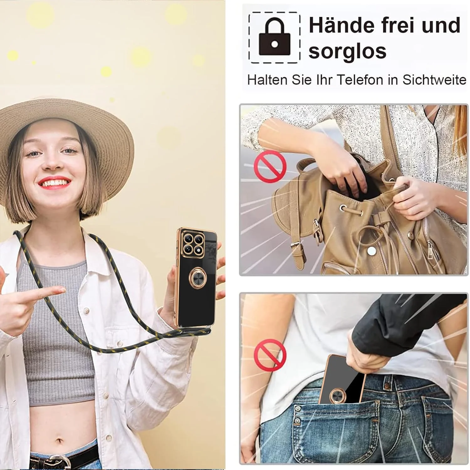 قاب سیلیکونی ضد ضربه گوشی شیائومی 14T Pro با بند و حلقه، دارای بند قابل تنظیم و استند - محافظت از تلفن