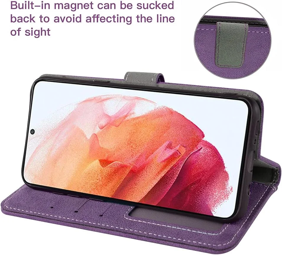 کیف پول و محافظ صفحه نمایش شیشه ای سازگار با گوشی سامسونگ گلکسی S21 / S21 5G (6.2 اینچ)، دارای جای کارت اعتباری، استند و بند مچی سیلیکونی جداشدنی - رنگ بنفش کیف پول و محافظ صفحه نمایش شیشه ای سازگار با گوشی سامسونگ گلکسی S21 / S21 5G (6.2 اینچ)، دارای جای کارت اعتباری، استند و بند مچی سیلیکونی جداشدنی - رنگ بنفش