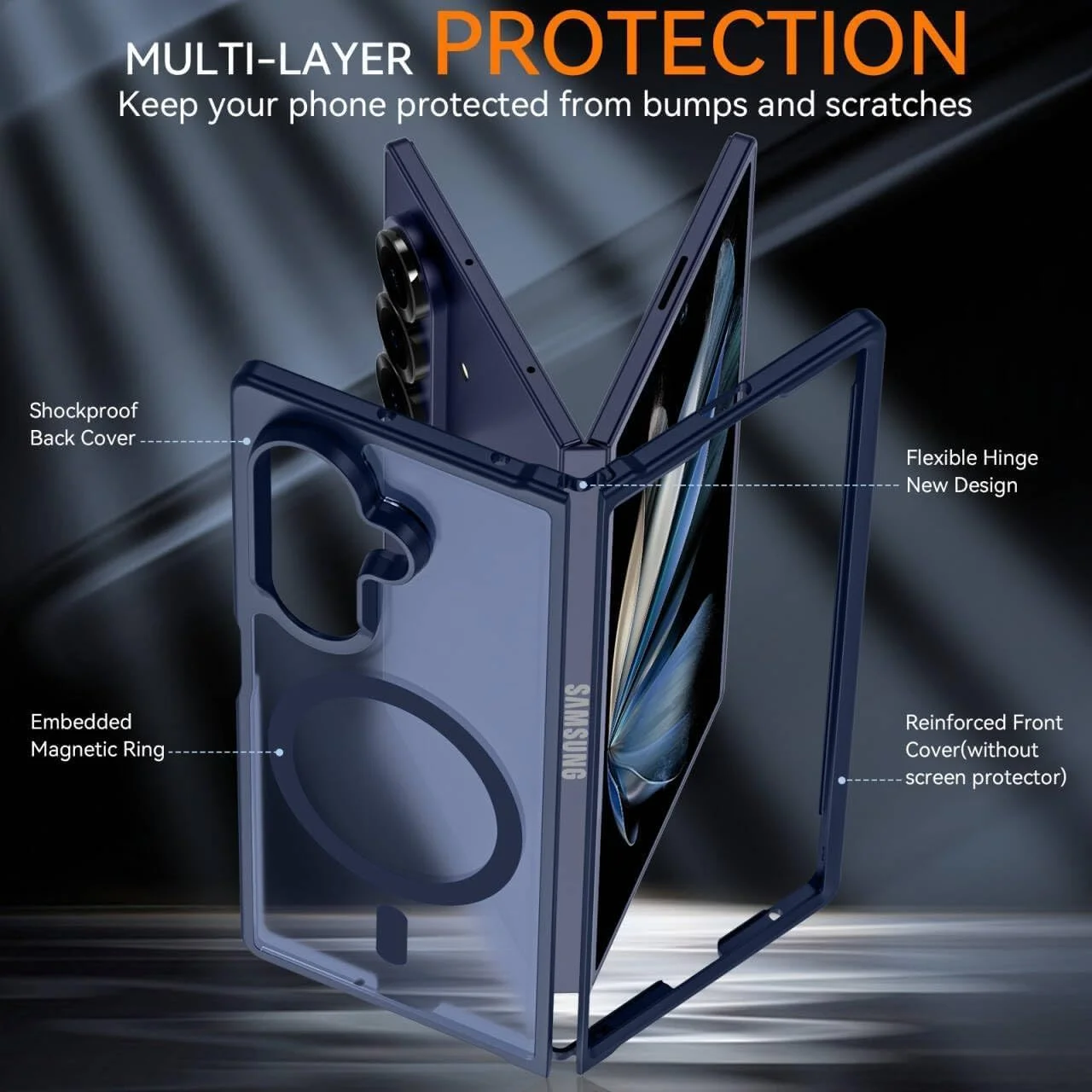 کاور گوشی سامسونگ گلکسی زد فولد 7 مدل Gruattreay، دارای Mag-Safe، کاور مات نیمه شفاف ضد اثر انگشت، کاور محافظ نازک و ضد ضربه (آبی) کاور گوشی سامسونگ گلکسی زد فولد 7 مدل Gruattreay، دارای Mag-Safe، کاور مات نیمه شفاف ضد اثر انگشت، کاور محافظ نازک و ضد ضربه (آبی)