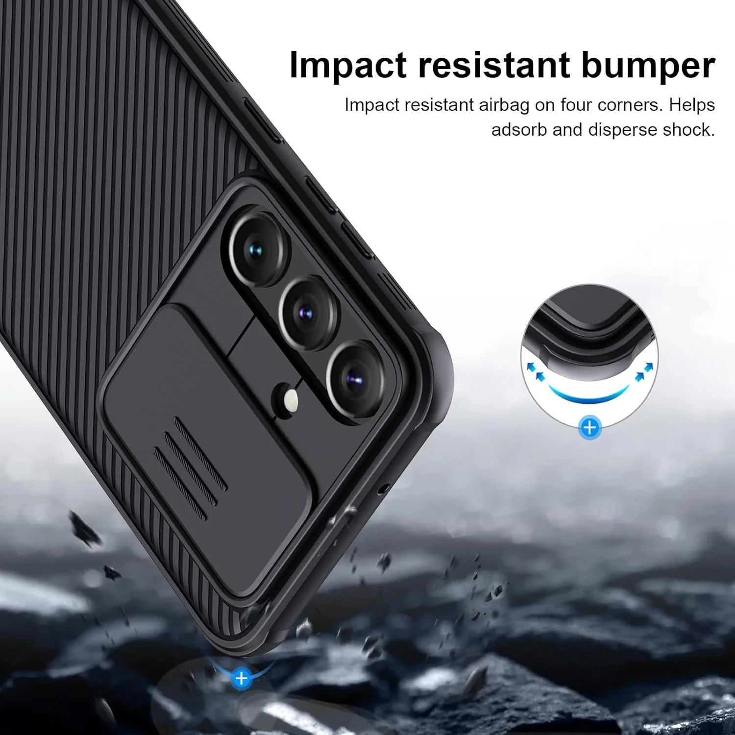 قاب محافظ گوشی سامسونگ گلکسی A55، کاور کشویی محافظ لنز دوربین، کاور پشتی ضربه گیر TPU با بالشتک هوا، ضد اثر انگشت و باریک (مشکی) قاب محافظ گوشی سامسونگ گلکسی A55، کاور کشویی محافظ لنز دوربین، کاور پشتی ضربه گیر TPU با بالشتک هوا، ضد اثر انگشت و باریک (مشکی)