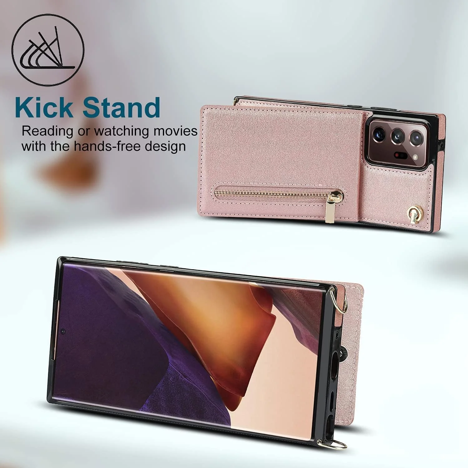 کاور گوشی سامسونگ گلکسی نوت 20 اولترا 6.9 اینچ، کیف پول زیپ دار محافظ ضد ضربه با بند شانه ای شیک (رزگلد) کاور گوشی سامسونگ گلکسی نوت 20 اولترا 6.9 اینچ، کیف پول زیپ دار محافظ ضد ضربه با بند شانه ای شیک (رزگلد)