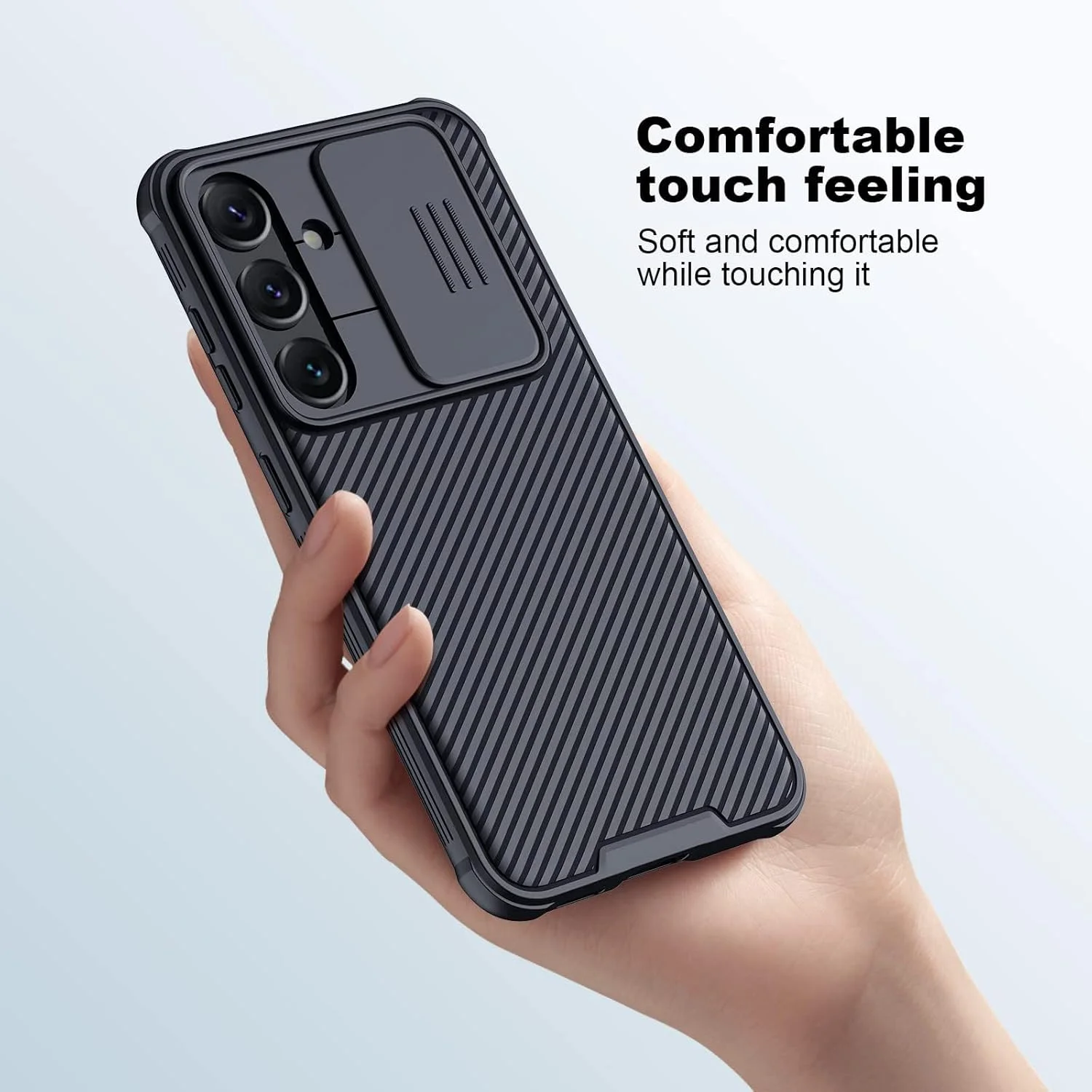 قاب محافظ گوشی سامسونگ گلکسی A55، کاور کشویی محافظ لنز دوربین، کاور پشتی ضربه گیر TPU با بالشتک هوا، ضد اثر انگشت و باریک (مشکی) قاب محافظ گوشی سامسونگ گلکسی A55، کاور کشویی محافظ لنز دوربین، کاور پشتی ضربه گیر TPU با بالشتک هوا، ضد اثر انگشت و باریک (مشکی)