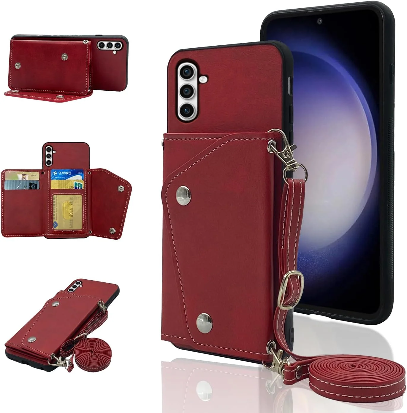 کاور گوشی ELISORLI برای سامسونگ گلکسی S24 5G، کیف پول با بند دوشی و استند، جای کارت اعتباری چرمی، کیف پول موبایل تاشو، لوازم جانبی موبایل S 24 24S GS24 G5 دخترانه زنانه قرمز کاور گوشی ELISORLI برای سامسونگ گلکسی S24 5G، کیف پول با بند دوشی و استند، جای کارت اعتباری چرمی، کیف پول موبایل تاشو، لوازم جانبی موبایل S 24 24S GS24 G5 دخترانه زنانه قرمز