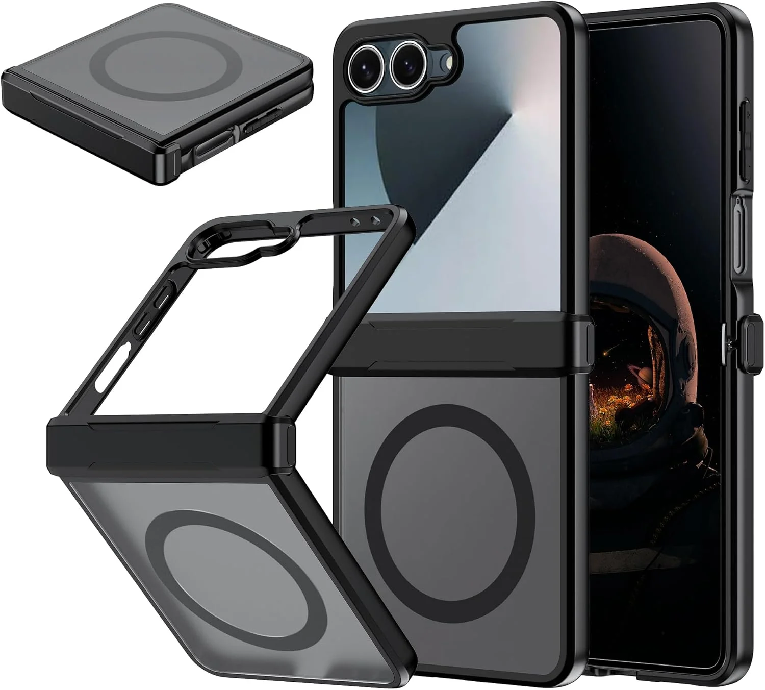 قاب مات گوشی موبایل برای سامسونگ گلکسی زد فلیپ 7 با محافظت از محور مرکزی، قاب پشتی مغناطیسی ضد ضربه و نازک، پوشش محافظ نیمه شفاف برای گلکسی زد فلیپ 7 - مشکی مات قاب مات گوشی موبایل برای سامسونگ گلکسی زد فلیپ 7 با محافظت از محور مرکزی، قاب پشتی مغناطیسی ضد ضربه و نازک، پوشش محافظ نیمه شفاف برای گلکسی زد فلیپ 7 - مشکی مات