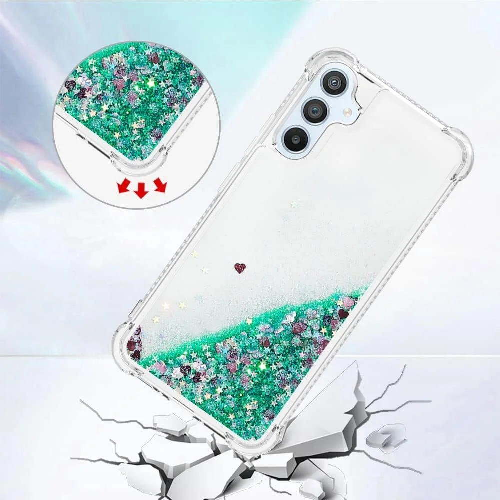 کاور محافظ ضد ضربه گوشی سامسونگ گلکسی A54 5G با شن روان مایع و اکلیل و قلب های شناور، پوشش دو لایه TPU تقویت شده 4 گوشه، محافظ ایمن گوشی (سبز) کاور محافظ ضد ضربه گوشی سامسونگ گلکسی A54 5G با شن روان مایع و اکلیل و قلب های شناور، پوشش دو لایه TPU تقویت شده 4 گوشه، محافظ ایمن گوشی (سبز)