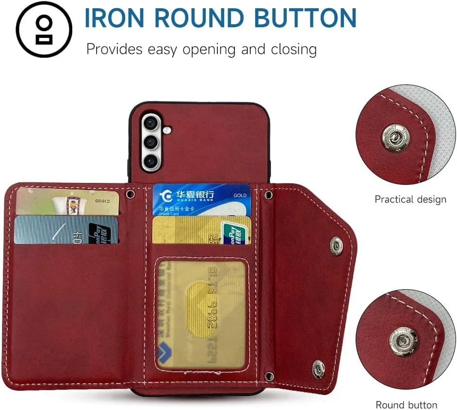 کاور گوشی ELISORLI برای سامسونگ گلکسی S24 5G، کیف پول با بند دوشی و استند، جای کارت اعتباری چرمی، کیف پول موبایل تاشو، لوازم جانبی موبایل S 24 24S GS24 G5 دخترانه زنانه قرمز