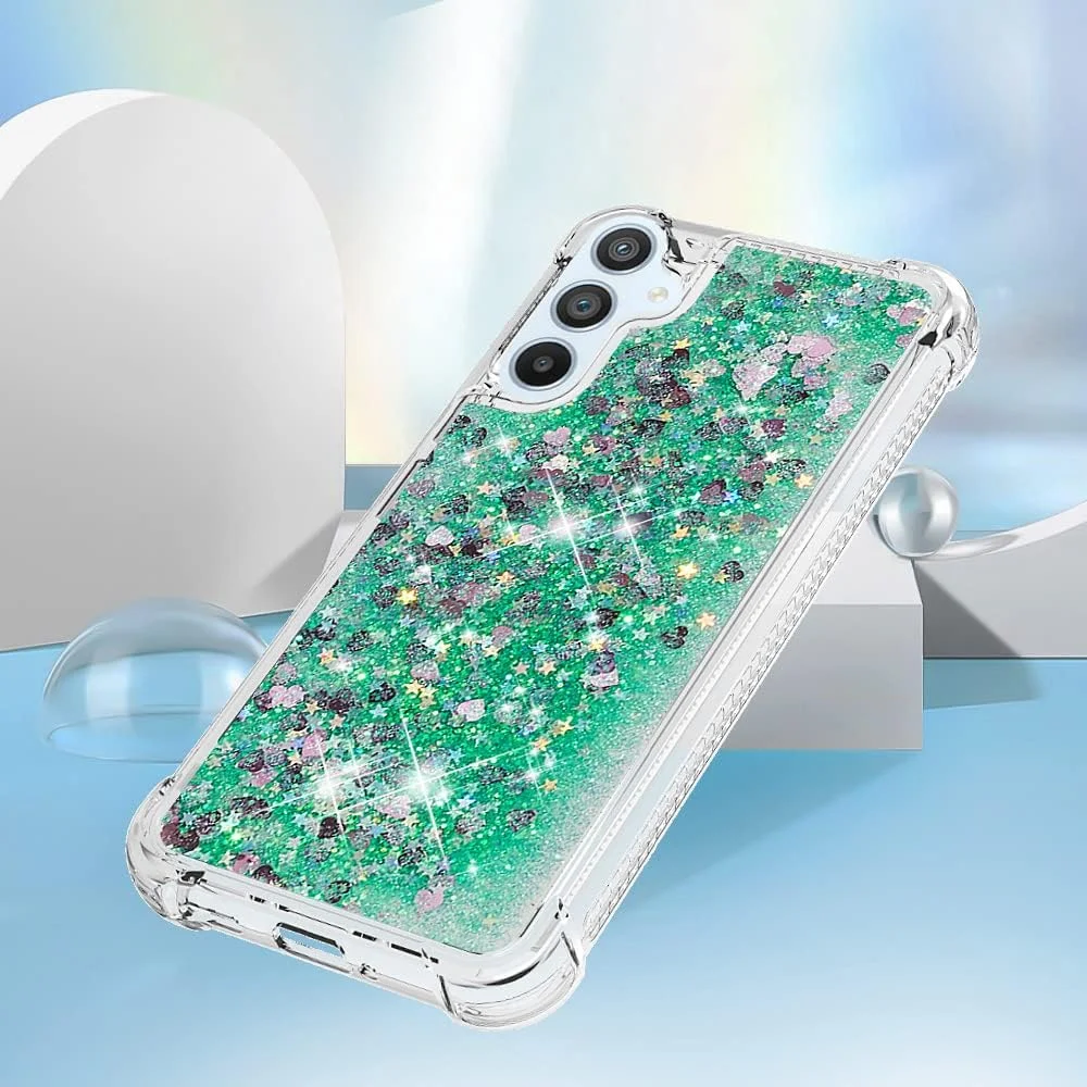 کاور محافظ ضد ضربه گوشی سامسونگ گلکسی A54 5G با شن روان مایع و اکلیل و قلب های شناور، پوشش دو لایه TPU تقویت شده 4 گوشه، محافظ ایمن گوشی (سبز) کاور محافظ ضد ضربه گوشی سامسونگ گلکسی A54 5G با شن روان مایع و اکلیل و قلب های شناور، پوشش دو لایه TPU تقویت شده 4 گوشه، محافظ ایمن گوشی (سبز)