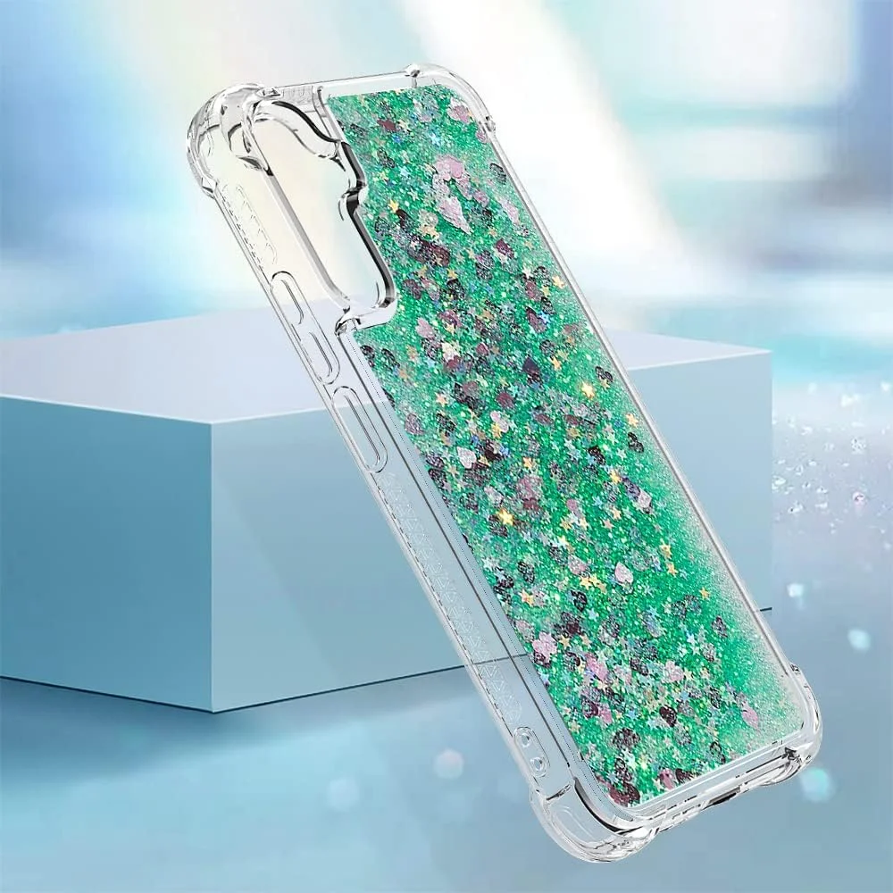 کاور محافظ ضد ضربه گوشی سامسونگ گلکسی A54 5G با شن روان مایع و اکلیل و قلب های شناور، پوشش دو لایه TPU تقویت شده 4 گوشه، محافظ ایمن گوشی (سبز) کاور محافظ ضد ضربه گوشی سامسونگ گلکسی A54 5G با شن روان مایع و اکلیل و قلب های شناور، پوشش دو لایه TPU تقویت شده 4 گوشه، محافظ ایمن گوشی (سبز)