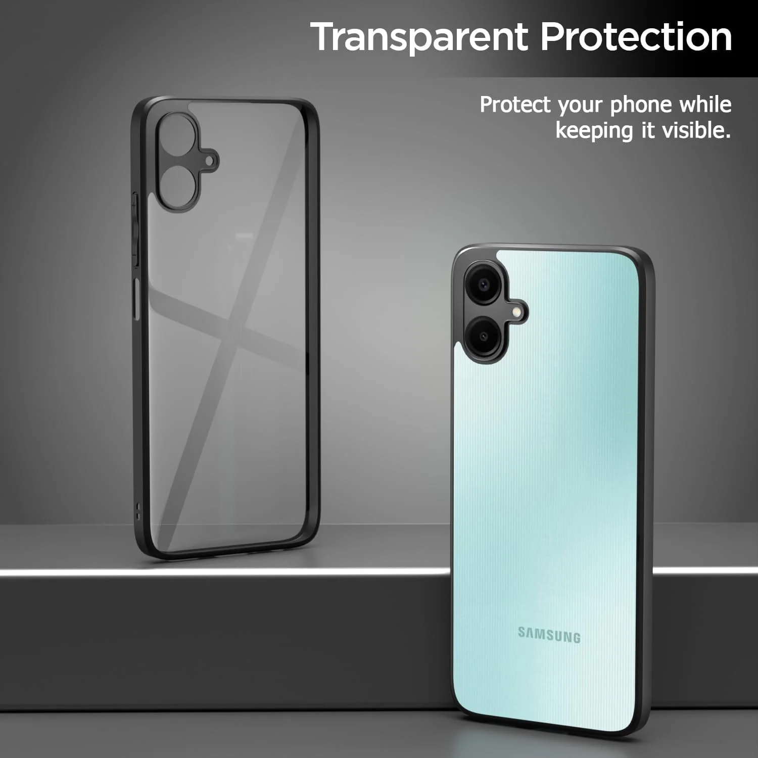 کاور شفاف ضد ضربه Zubitech Samsung Galaxy A07 با حاشیه مشکی TPU ممتاز، محافظت 360 درجه در برابر ضربه، محافظت از دوربین، پوشش شفاف غیر زرد شونده برای Samsung Galaxy A07