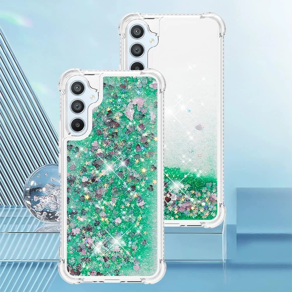 کاور محافظ ضد ضربه گوشی سامسونگ گلکسی A54 5G با شن روان مایع و اکلیل و قلب های شناور، پوشش دو لایه TPU تقویت شده 4 گوشه، محافظ ایمن گوشی (سبز) کاور محافظ ضد ضربه گوشی سامسونگ گلکسی A54 5G با شن روان مایع و اکلیل و قلب های شناور، پوشش دو لایه TPU تقویت شده 4 گوشه، محافظ ایمن گوشی (سبز)