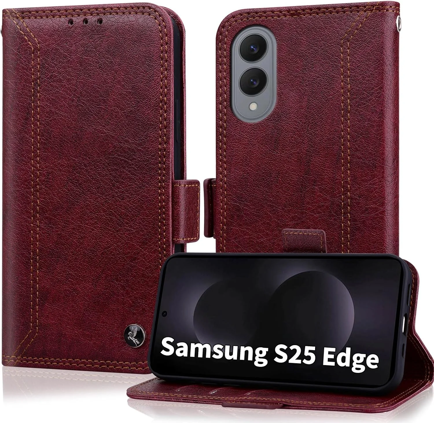 قاب گوشی موبایل برای سامسونگ گلکسی S25 Edge، قاب محافظ چرمی PU طرح کلاسیک، قاب محافظ دوخت دوبل مناسب کار، قاب کیف پول تاشو برای گلکسی S25 Edge 6.66 اینچ 2025 [دارای جای کارت]