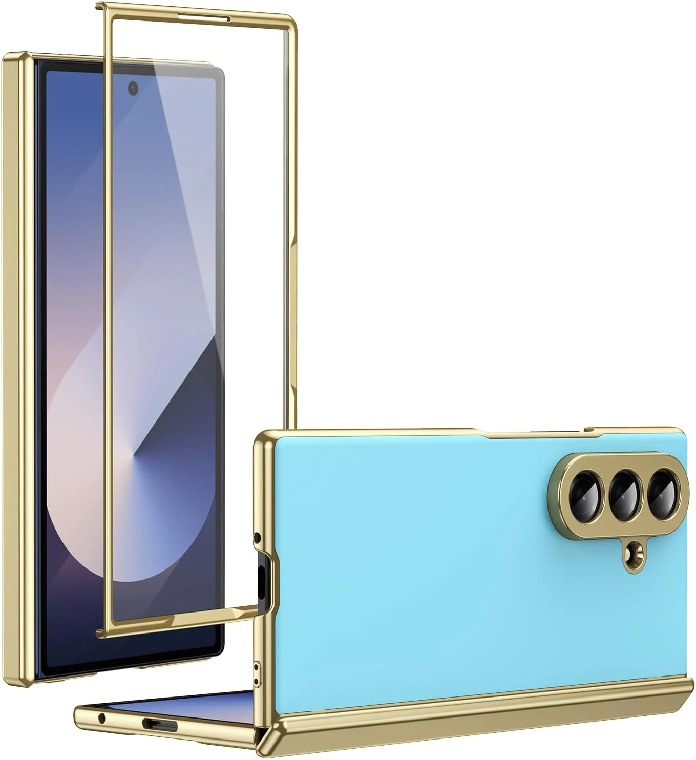 قاب گوشی سامسونگ Fold 7، قاب محافظ گوشی موبایل با محافظ صفحه نمایش داخلی و زیپ طلایی گالوانیزه، کاور تاشو برای سامسونگ گلکسی Z Fold 7 5G - آبی روشن قاب گوشی سامسونگ Fold 7، قاب محافظ گوشی موبایل با محافظ صفحه نمایش داخلی و زیپ طلایی گالوانیزه، کاور تاشو برای سامسونگ گلکسی Z Fold 7 5G - آبی روشن