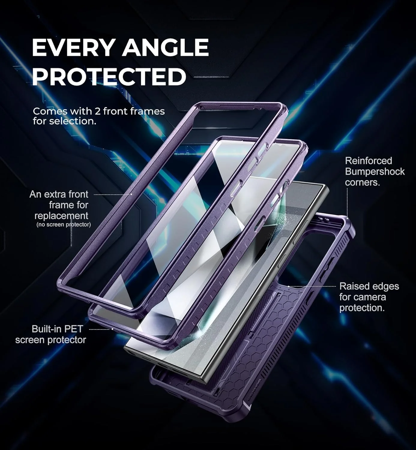 محافظ ضد ضربه Dexnor برای گوشی سامسونگ گلکسی S24 Ultra با پوشش کشویی دوربین، محافظ صفحه نمایش و پایه نگهدارنده، محافظت کامل از بدنه، رنگ بنفش شبح محافظ ضد ضربه Dexnor برای گوشی سامسونگ گلکسی S24 Ultra با پوشش کشویی دوربین، محافظ صفحه نمایش و پایه نگهدارنده، محافظت کامل از بدنه، رنگ بنفش شبح