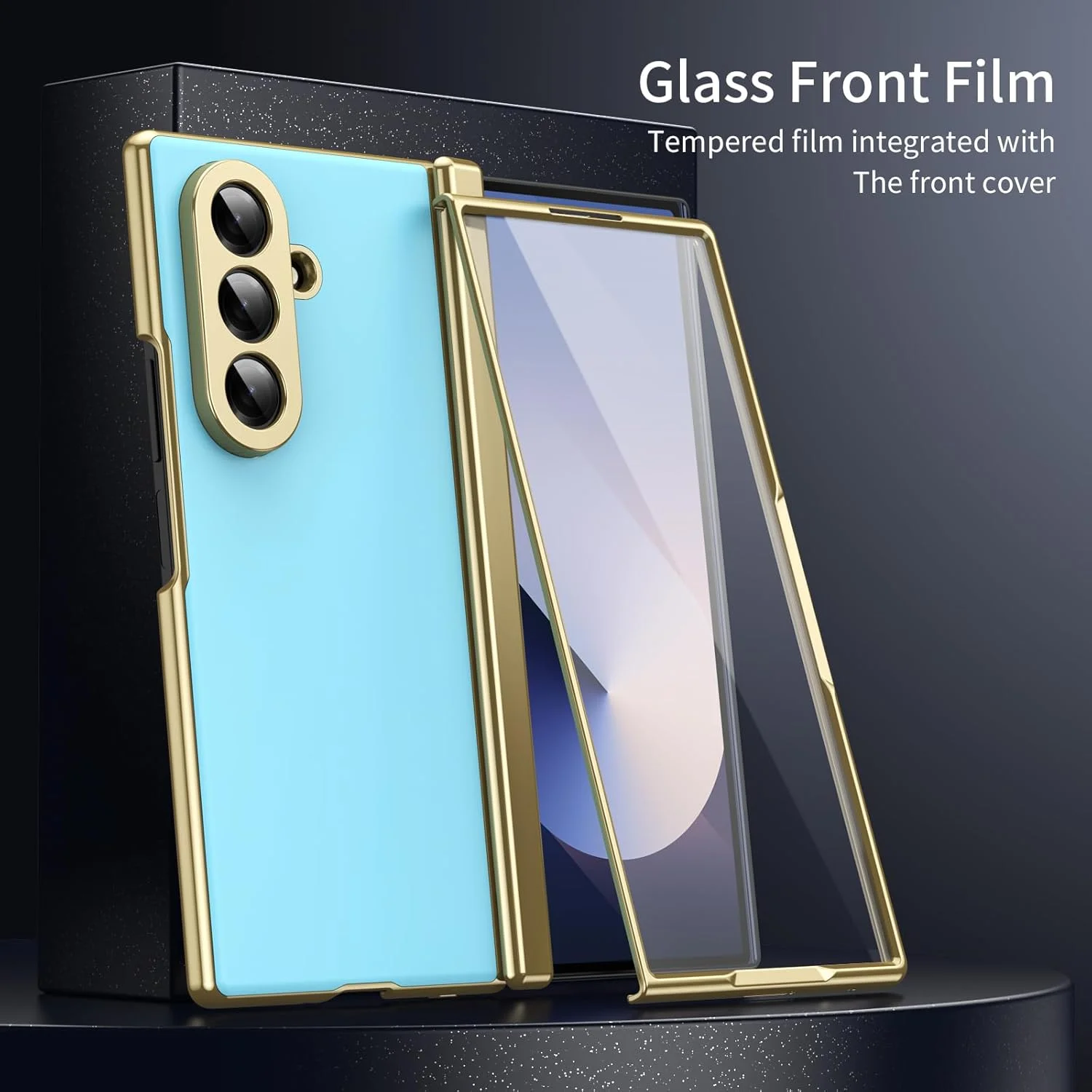 قاب گوشی سامسونگ Fold 7، قاب محافظ گوشی موبایل با محافظ صفحه نمایش داخلی و زیپ طلایی گالوانیزه، کاور تاشو برای سامسونگ گلکسی Z Fold 7 5G - آبی روشن
