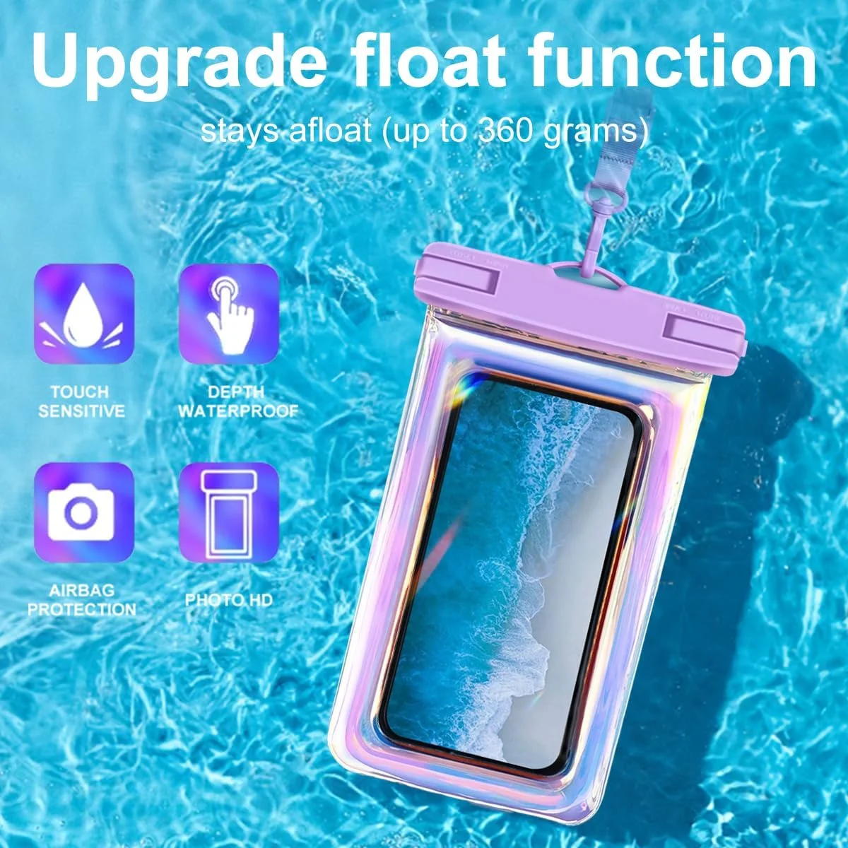 کیف ضد آب گوشی موبایل شناور IPX8 یونیورسال T Tersely، کاور 7 اینچی رنگارنگ و ضد آب با بند گردنی برای آیفون 16/15/14 پرو/مکس و سامسونگ گلکسی S25/S24/S23 اولترا/FE