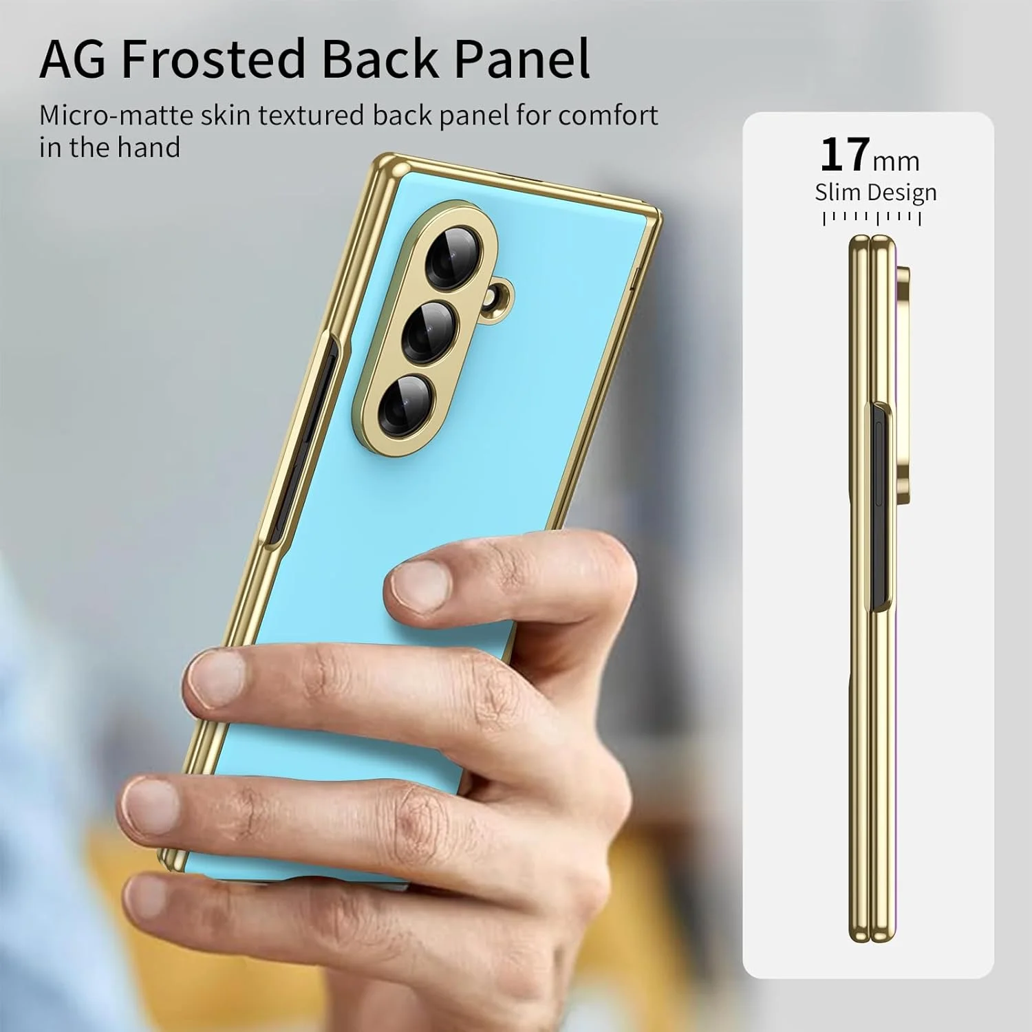 قاب گوشی سامسونگ Fold 7، قاب محافظ گوشی موبایل با محافظ صفحه نمایش داخلی و زیپ طلایی گالوانیزه، کاور تاشو برای سامسونگ گلکسی Z Fold 7 5G - آبی روشن