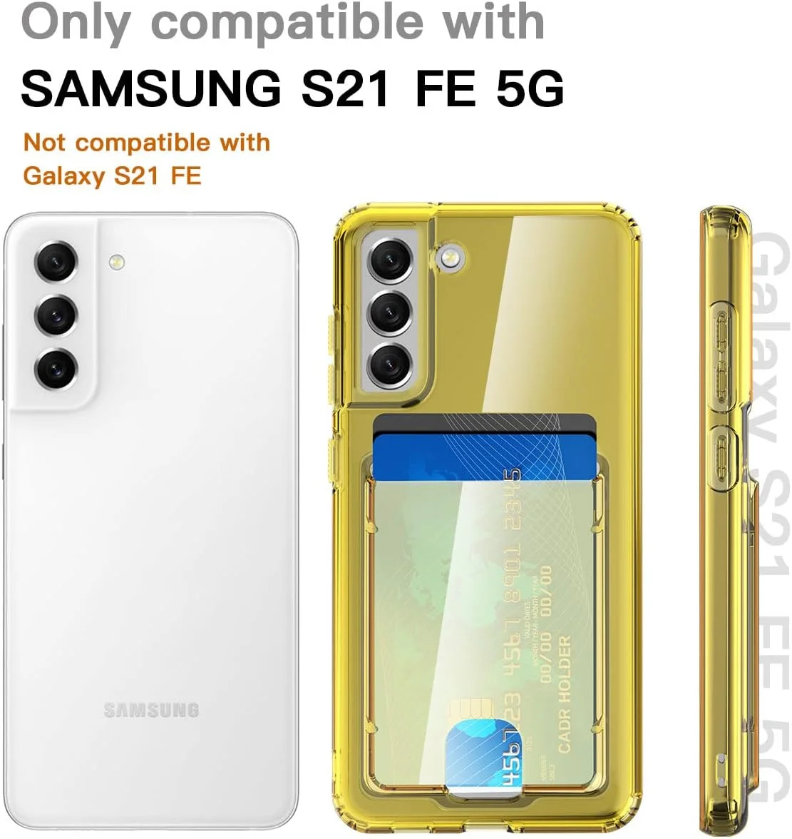 کاور محافظ گوشی سامسونگ گلکسی S21 FE 5G، شفاف، باریک، ضد ضربه، دارای جای کارت (شفاف/زرد)