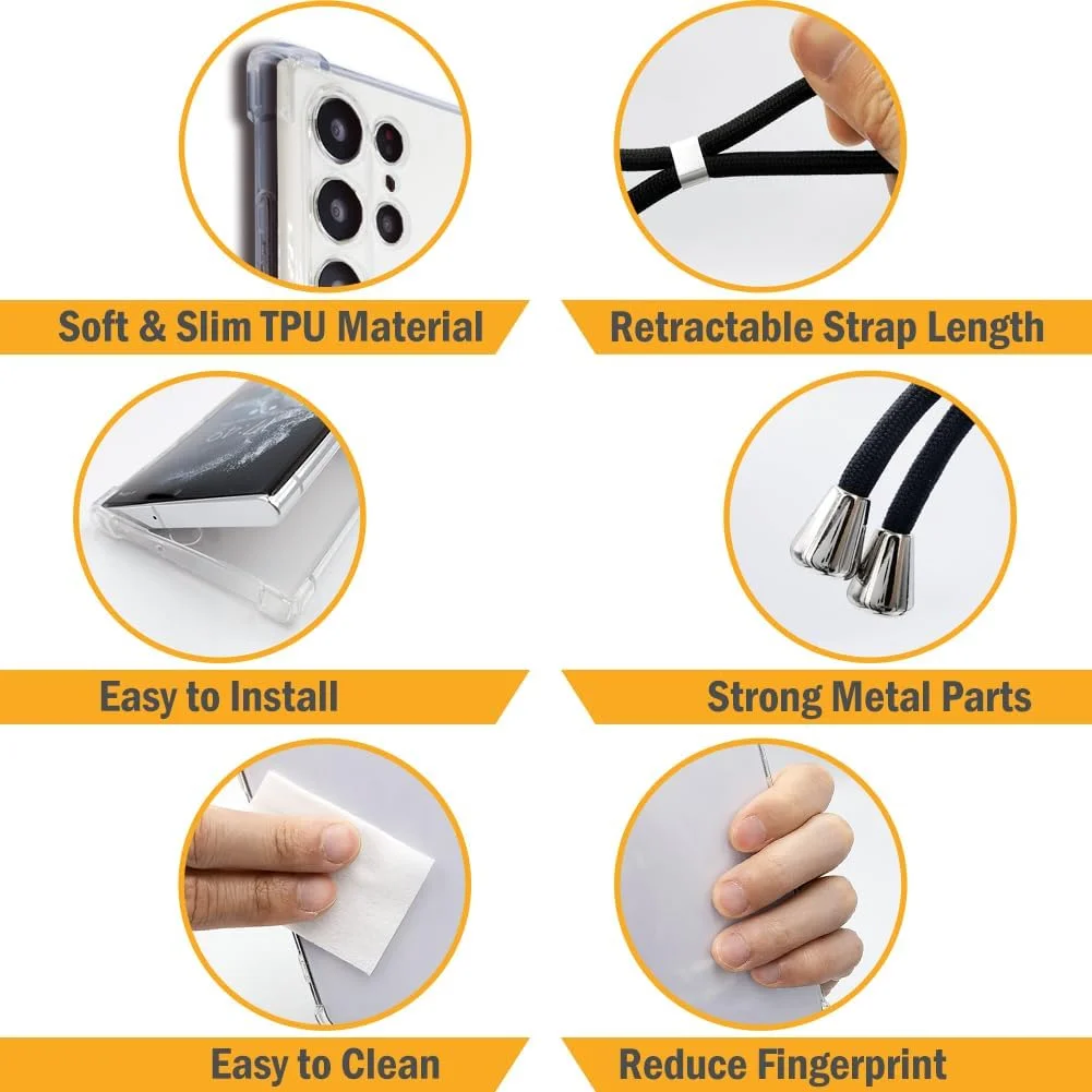 کیف موبایل بنددار Sadaaga مناسب برای Samsung Galaxy S24 Ultra، کیف بند دار با بند چند رنگ، نگهدارنده بند موبایل دور گردن، راهنمای نصب کیف موبایل بنددار Sadaaga مناسب برای Samsung Galaxy S24 Ultra، کیف بند دار با بند چند رنگ، نگهدارنده بند موبایل دور گردن، راهنمای نصب