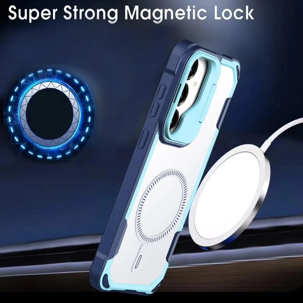 کاور گوشی آسویش برای سامسونگ گلکسی S24 پلاس S24+ 5G با محافظ صفحه نمایش و پایه نگهدارنده دوربین، کاور مغناطیسی باریک محافظ موبایل، لوازم جانبی گوشی S24plus 24S + S 24 24+ آبی مناسب بانوان و آقایان