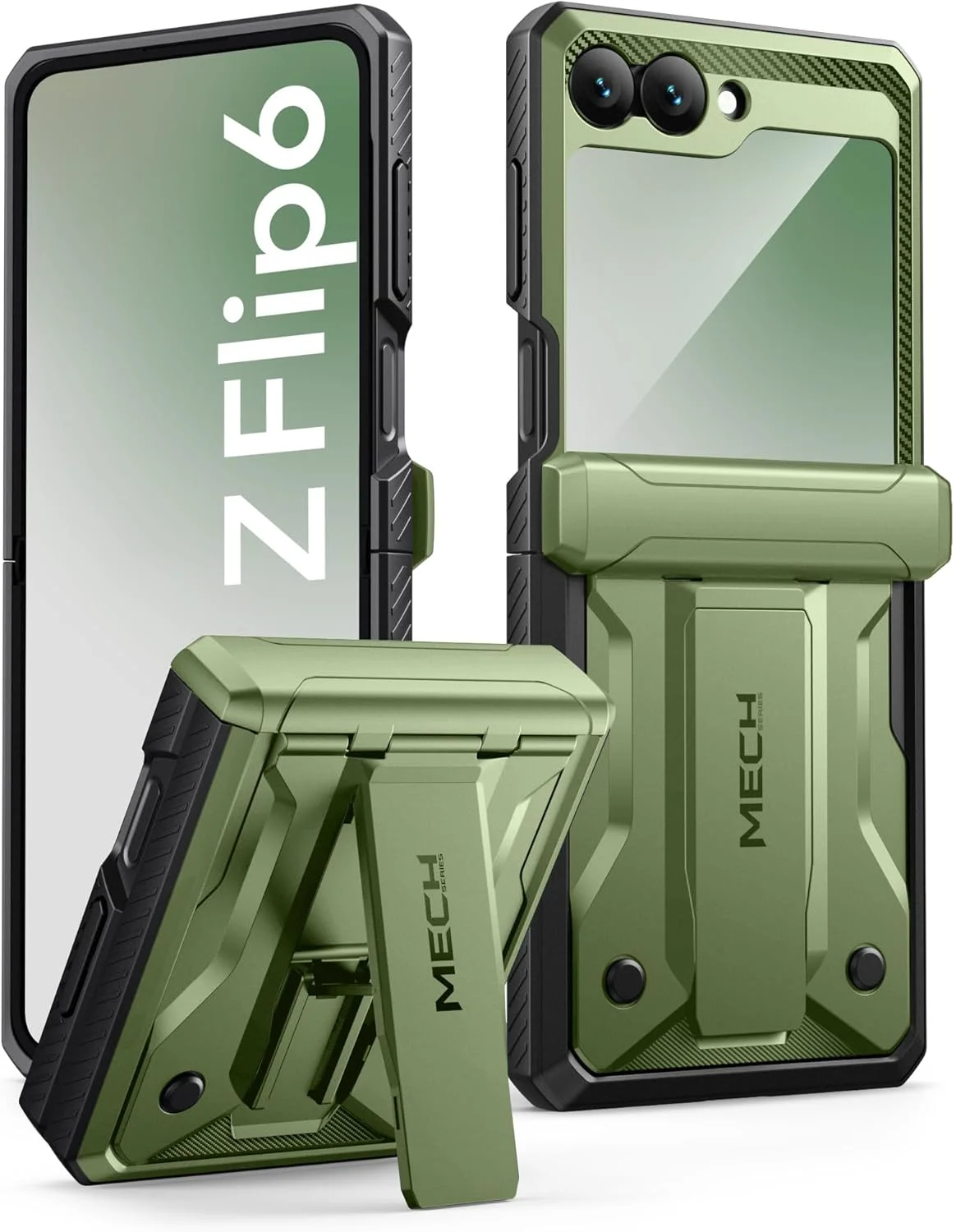 قاب محافظ گوشی TONGATE برای Z Flip 6 با پایه و گیره کمربند، [محافظت از لولا] [محافظ صفحه نمایش داخلی] قاب گوشی ضد ضربه با درجه نظامی برای Samsung Galaxy Z Flip 6 5G 2024، سبز