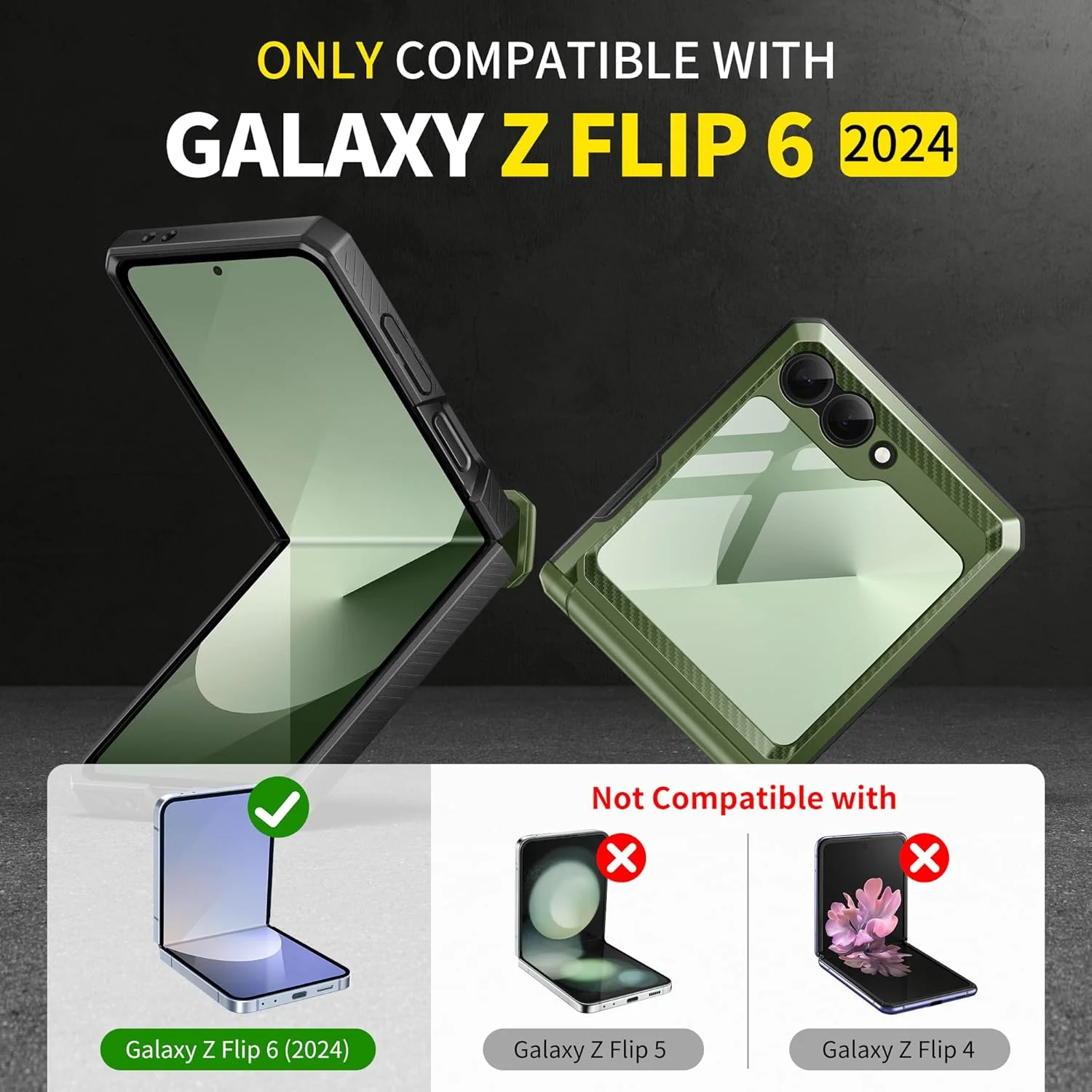 قاب محافظ گوشی TONGATE برای Z Flip 6 با پایه و گیره کمربند، [محافظت از لولا] [محافظ صفحه نمایش داخلی] قاب گوشی ضد ضربه با درجه نظامی برای Samsung Galaxy Z Flip 6 5G 2024، سبز