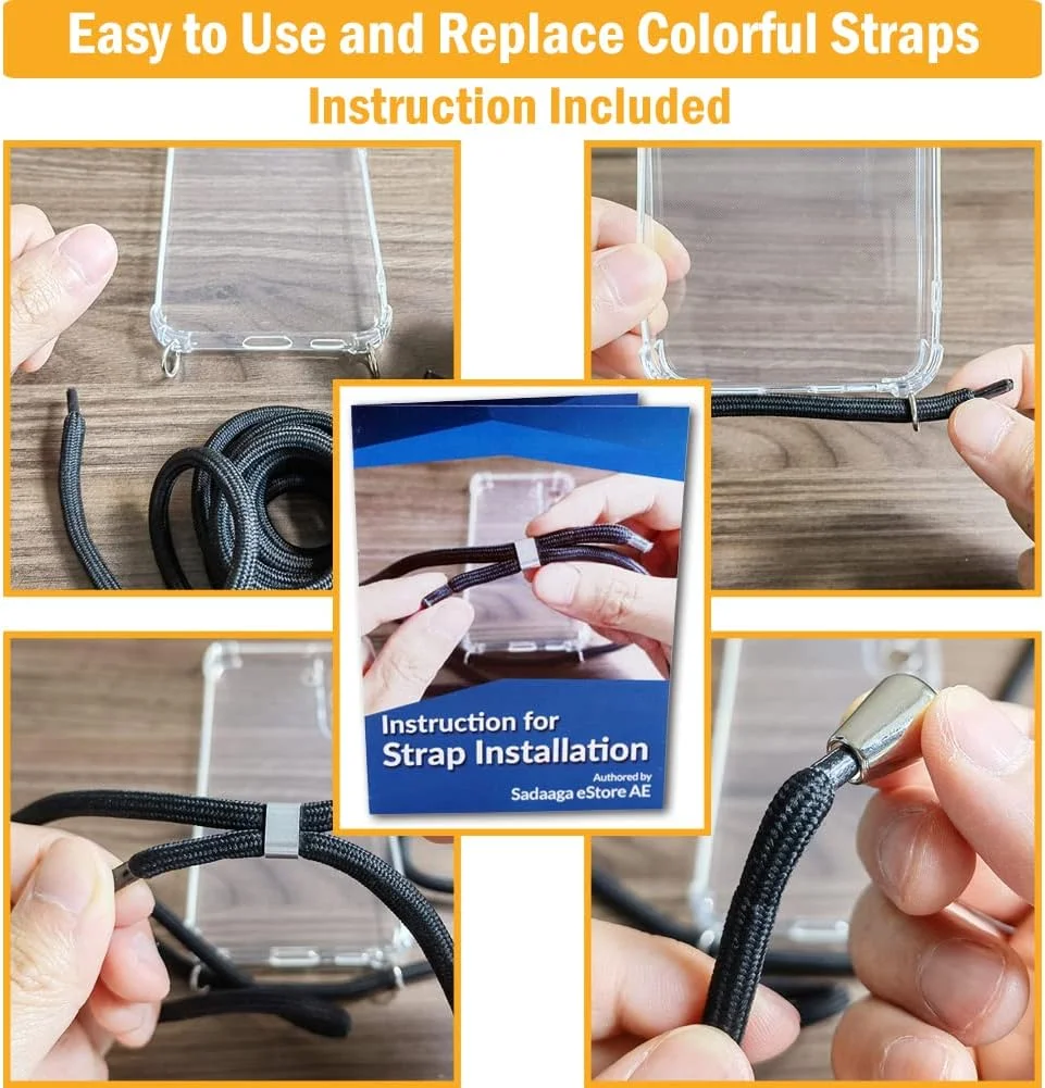 کیف موبایل بنددار Sadaaga مناسب برای گوشی سامسونگ گلکسی S24 Ultra، کیف بنددار با بند چند رنگ، نگهدارنده بند موبایل دور گردن، راهنمای نصب کیف موبایل بنددار Sadaaga مناسب برای گوشی سامسونگ گلکسی S24 Ultra، کیف بنددار با بند چند رنگ، نگهدارنده بند موبایل دور گردن، راهنمای نصب