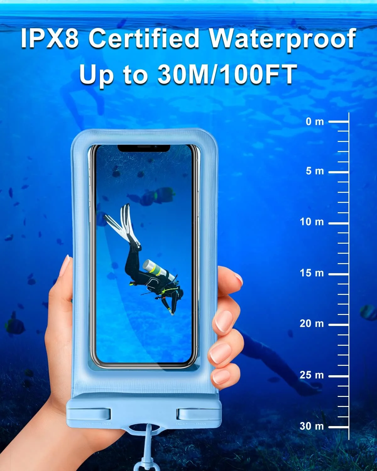 [بسته 2 عددی] کیف ضد آب گوشی، کاور ضد آب گوشی موبایل دارای گواهی IPX8 به همراه بند گردنی سازگار با آیفون/سامسونگ آبی و مشکی