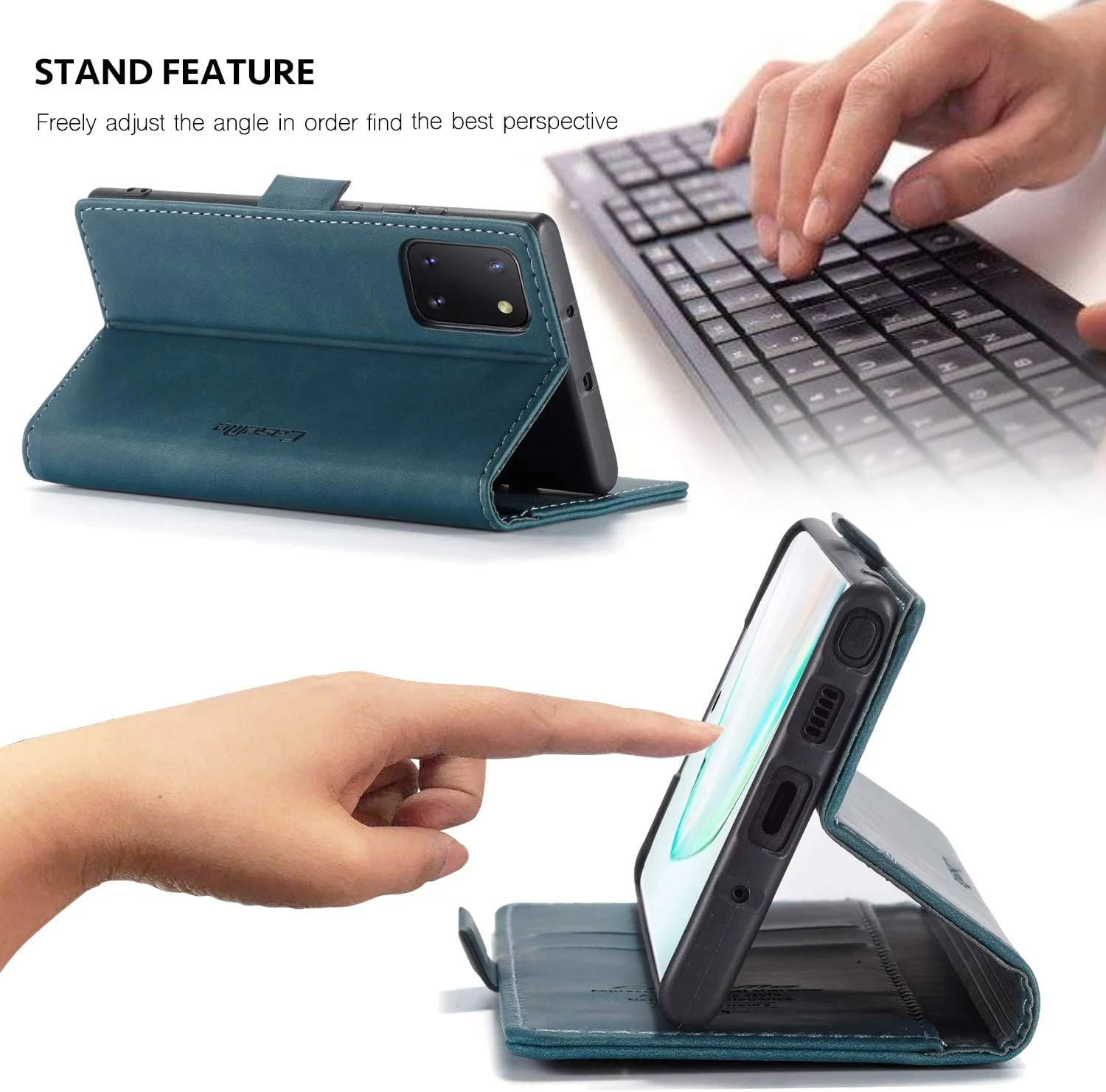 کاور کیف پول چرمی کتابی برای سامسونگ گلکسی نوت 10 لایت [دارای جای کارت] [مگنتی] قاب گوشی موبایل PU با کیفیت عالی برای قاب سامسونگ نوت 10 لایت، آبی