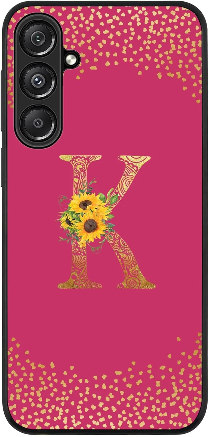کاور محافظ گوشی سامسونگ گلکسی A16 / A16 5G، طراحی مقاوم، باریک، محافظت از دوربین، ضد ضربه - طرح گلدار حرف K (صورتی تیره)