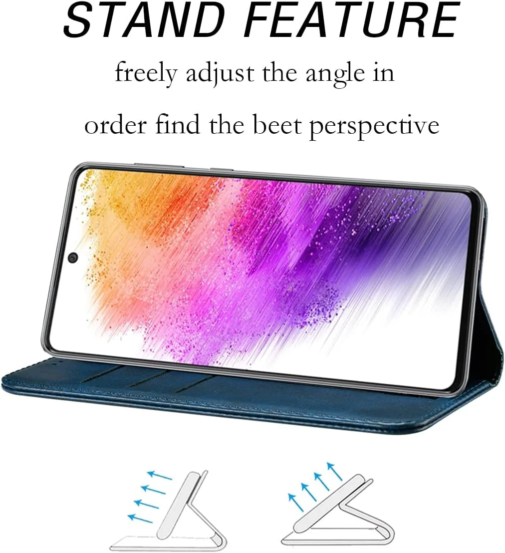 کیف پول چرمی گوشی سامسونگ گلکسی A73 5G، دارای جای کارت، ضد ضربه، مدل تاشو - سبز/آبی