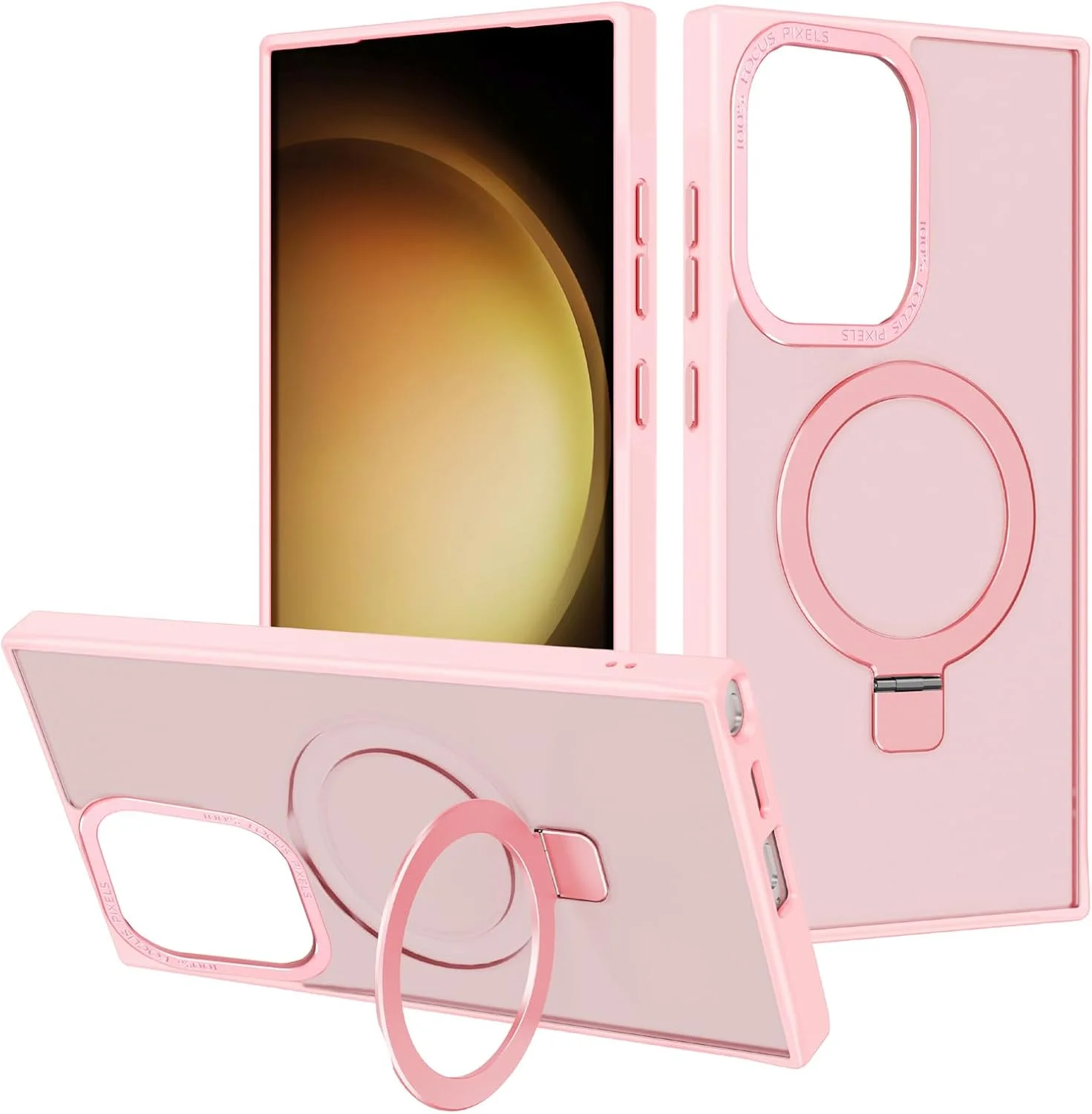 قاب مغناطیسی سازگار با سامسونگ گلکسی S22 ULTRA، کاور گوشی محافظ ضد لغزش با پشت مات نیمه شفاف و استند، صورتی