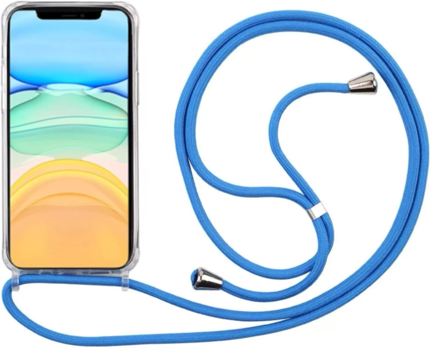 کیف کراس بادی سازگار با گوشی سامسونگ گلکسی A32 5G، قاب محافظ موبایل گردنبندی، کاور سیلیکونی TPU شفاف با بند گردنی قابل تنظیم - آبی آسمانی