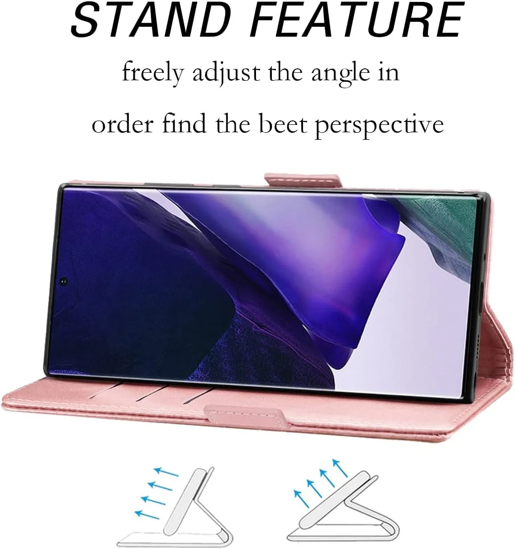 کیف پول چرمی گوشی سامسونگ گلکسی نوت 20 اولترا، دارای قفل مغناطیسی و جای کارت، ضد ضربه - رزگلد